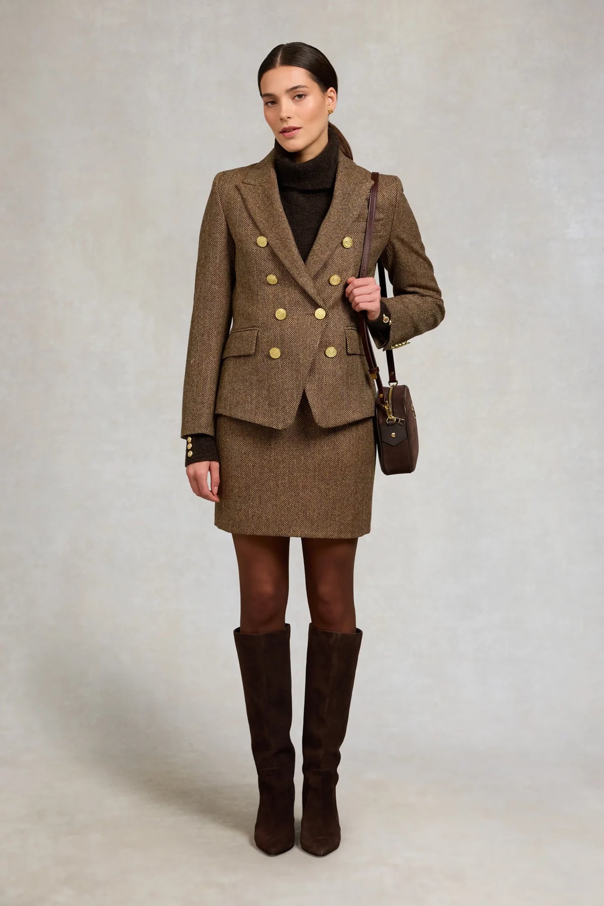 Holland Cooper Regency Skirt #Colour_Large Scale Brown Herringbone