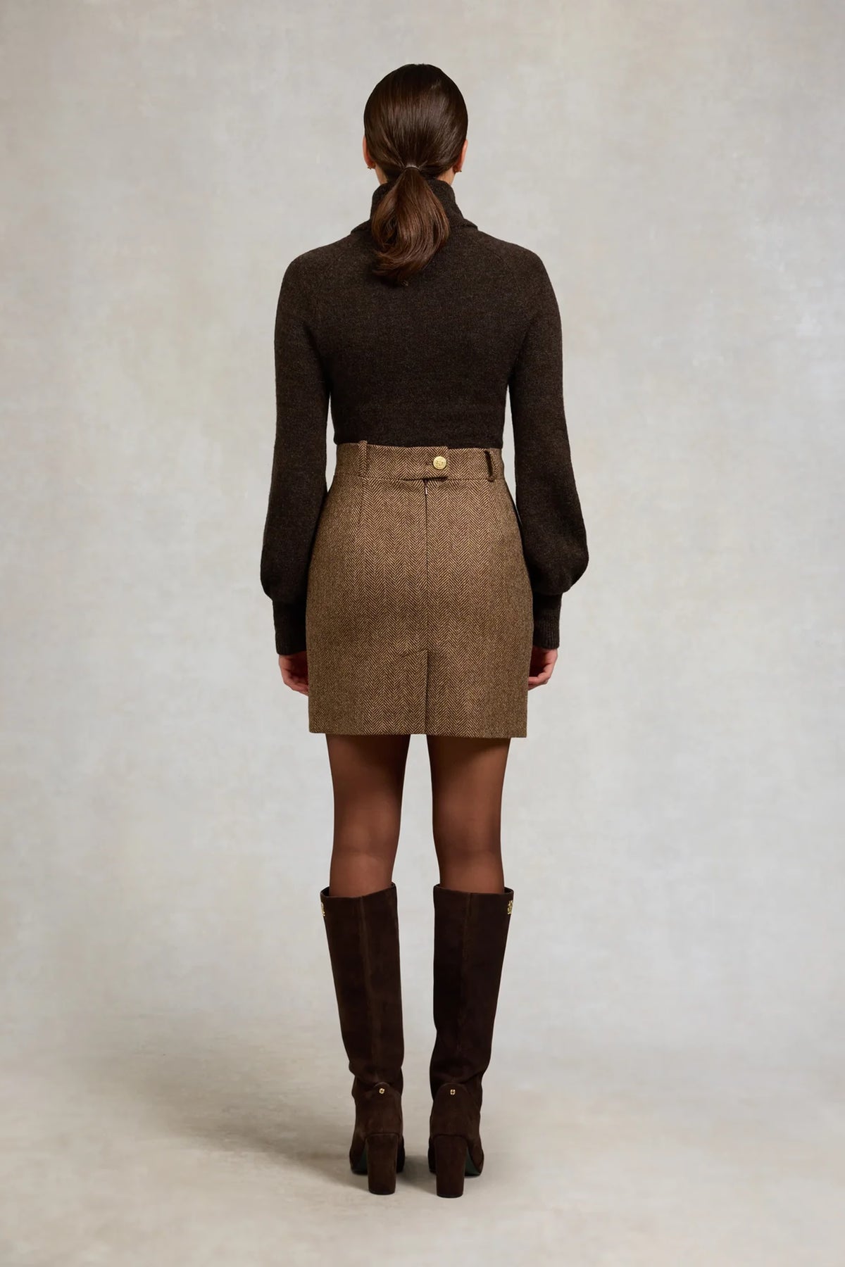 Holland Cooper Regency Skirt #Colour_Large Scale Brown Herringbone