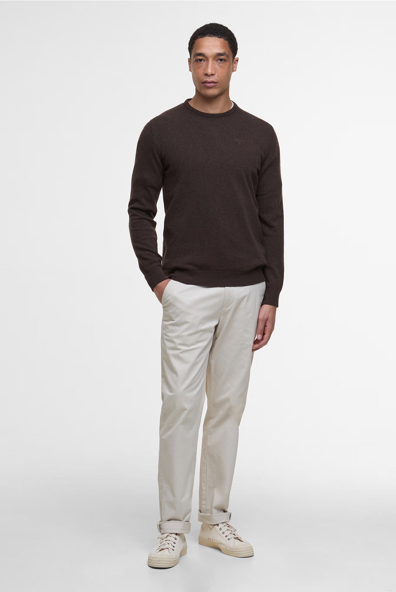 Barbour Essential Lambswool Crew Neck #Colour_Dark Oak