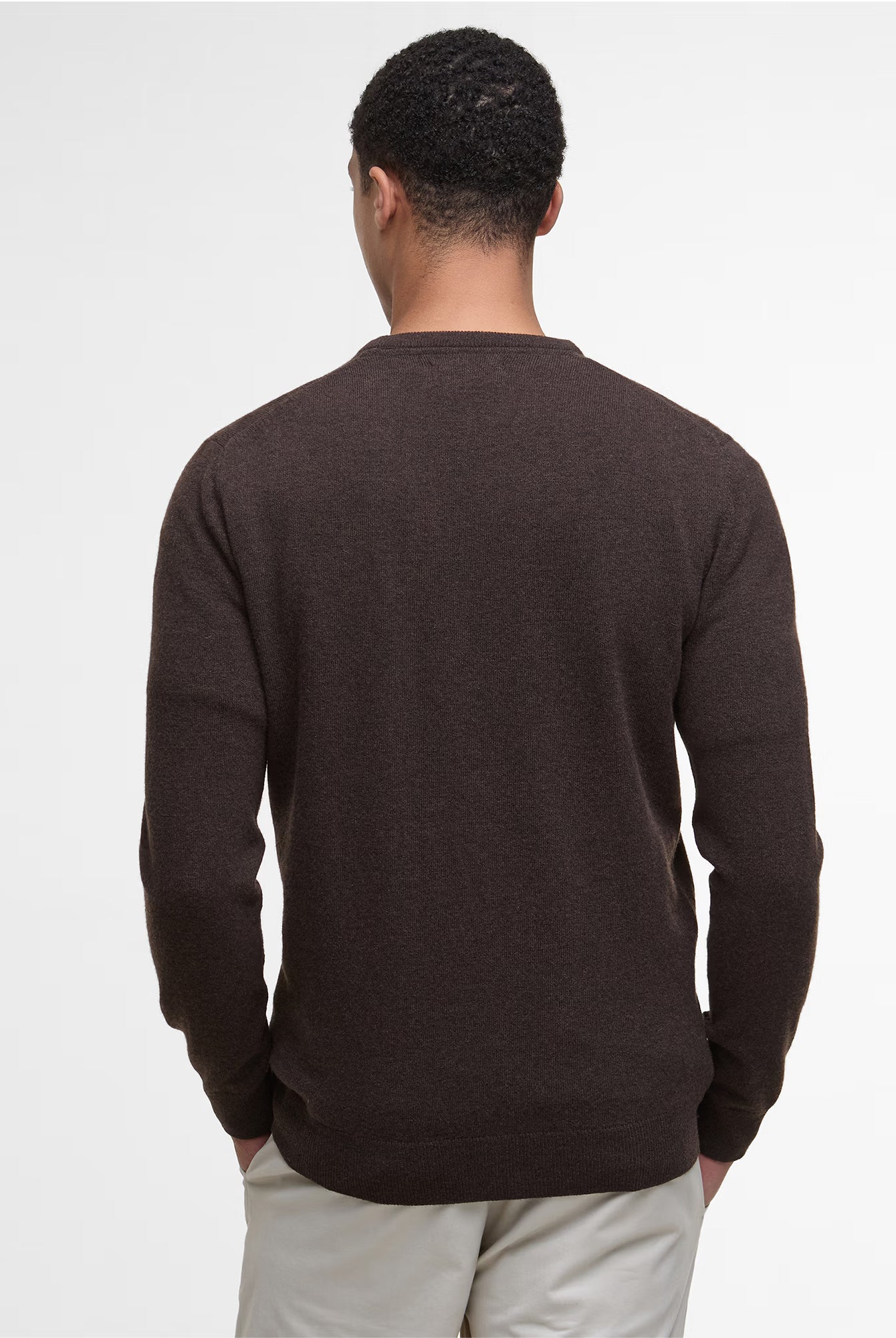 Barbour Essential Lambswool Crew Neck #Colour_Dark Oak