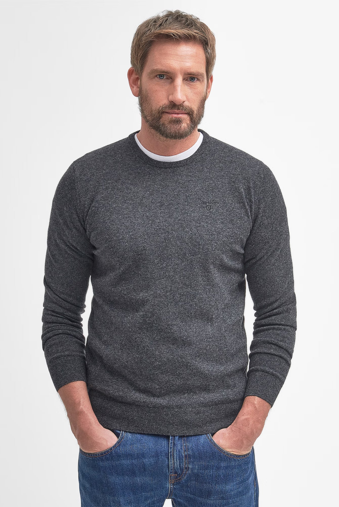 Barbour Essential Lambswool Crew Neck #Colour_Charcoal Grey