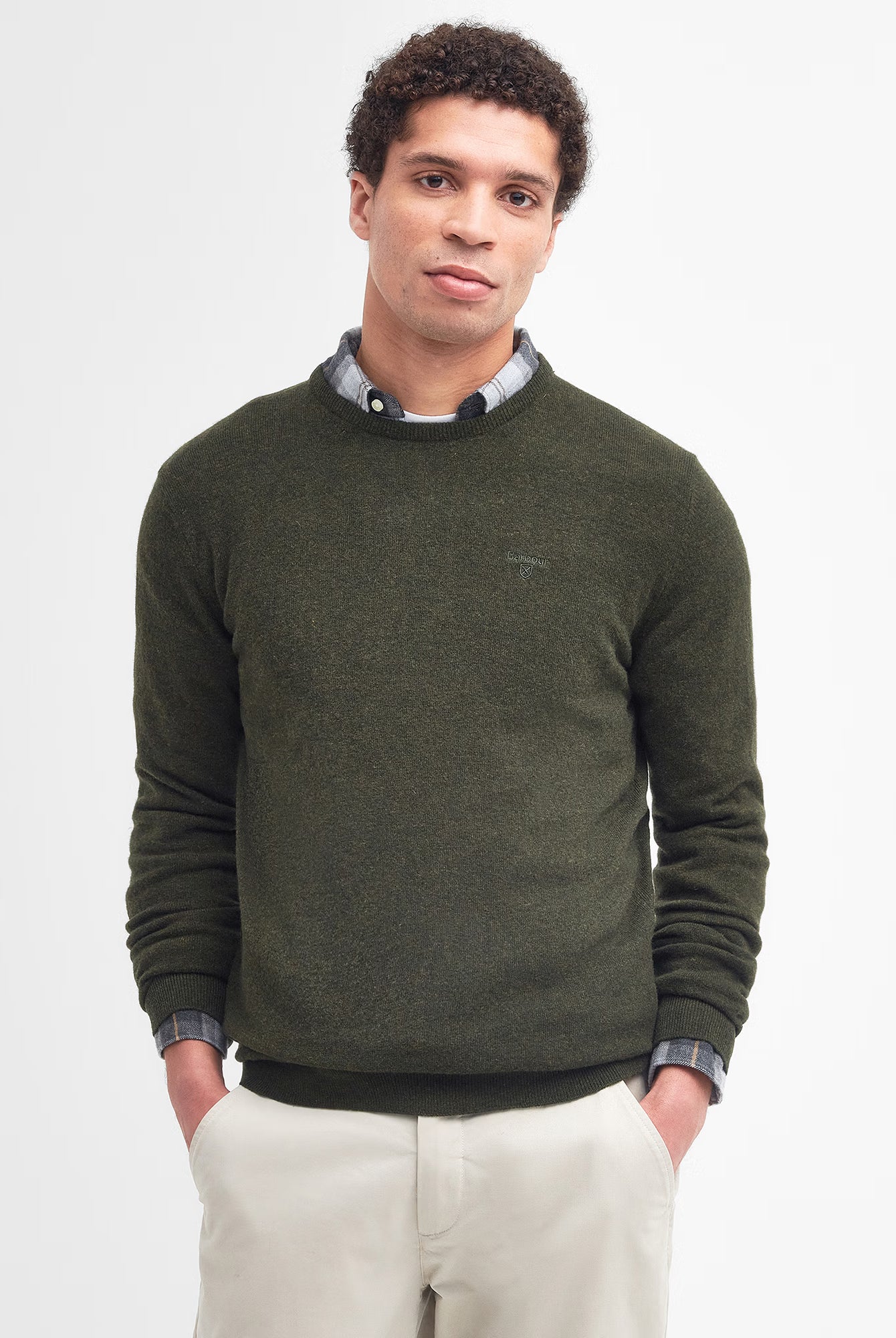 Barbour Essential Lambswool Crew Neck #Colour_Seaweed Green