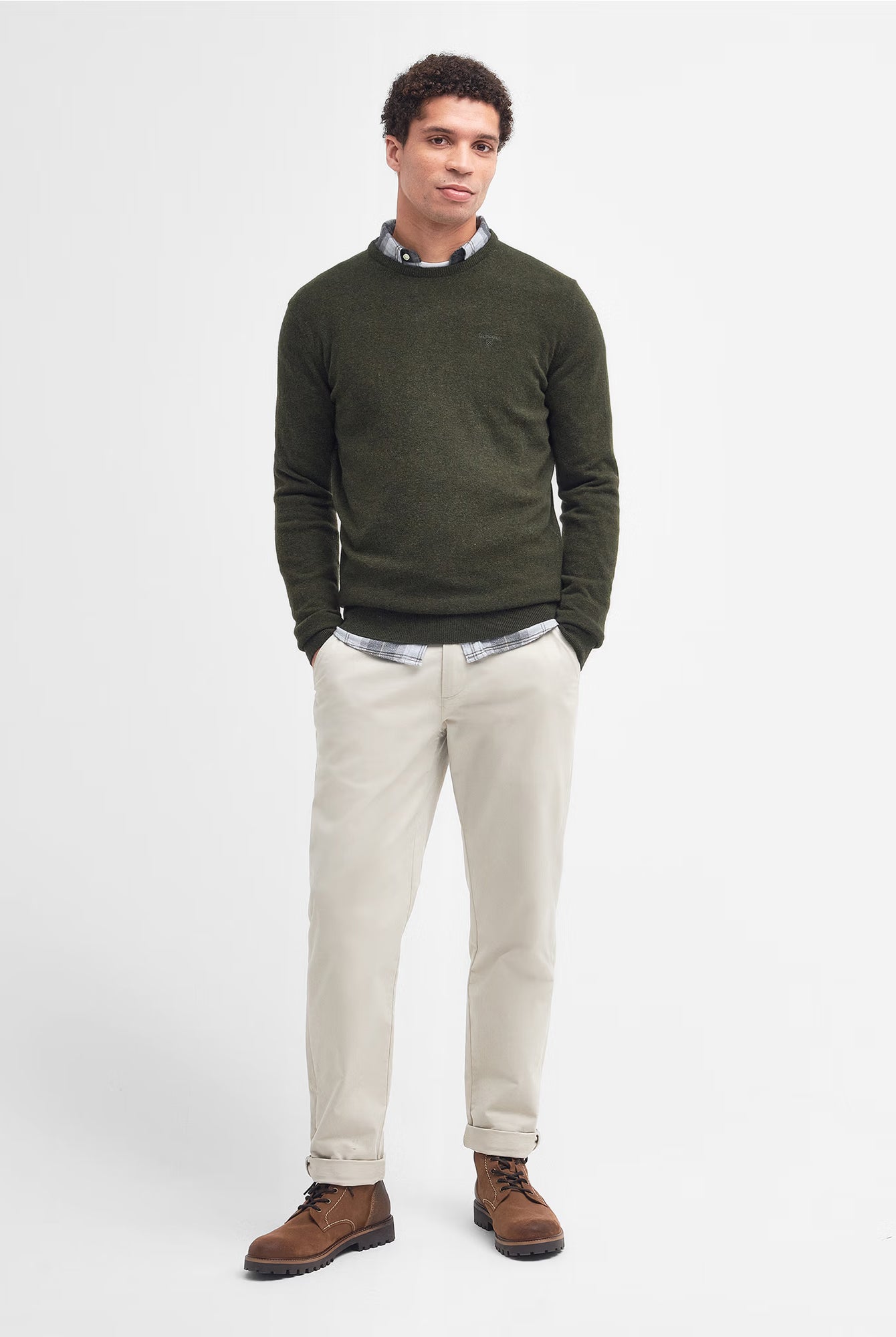 Barbour Essential Lambswool Crew Neck #Colour_Seaweed Green