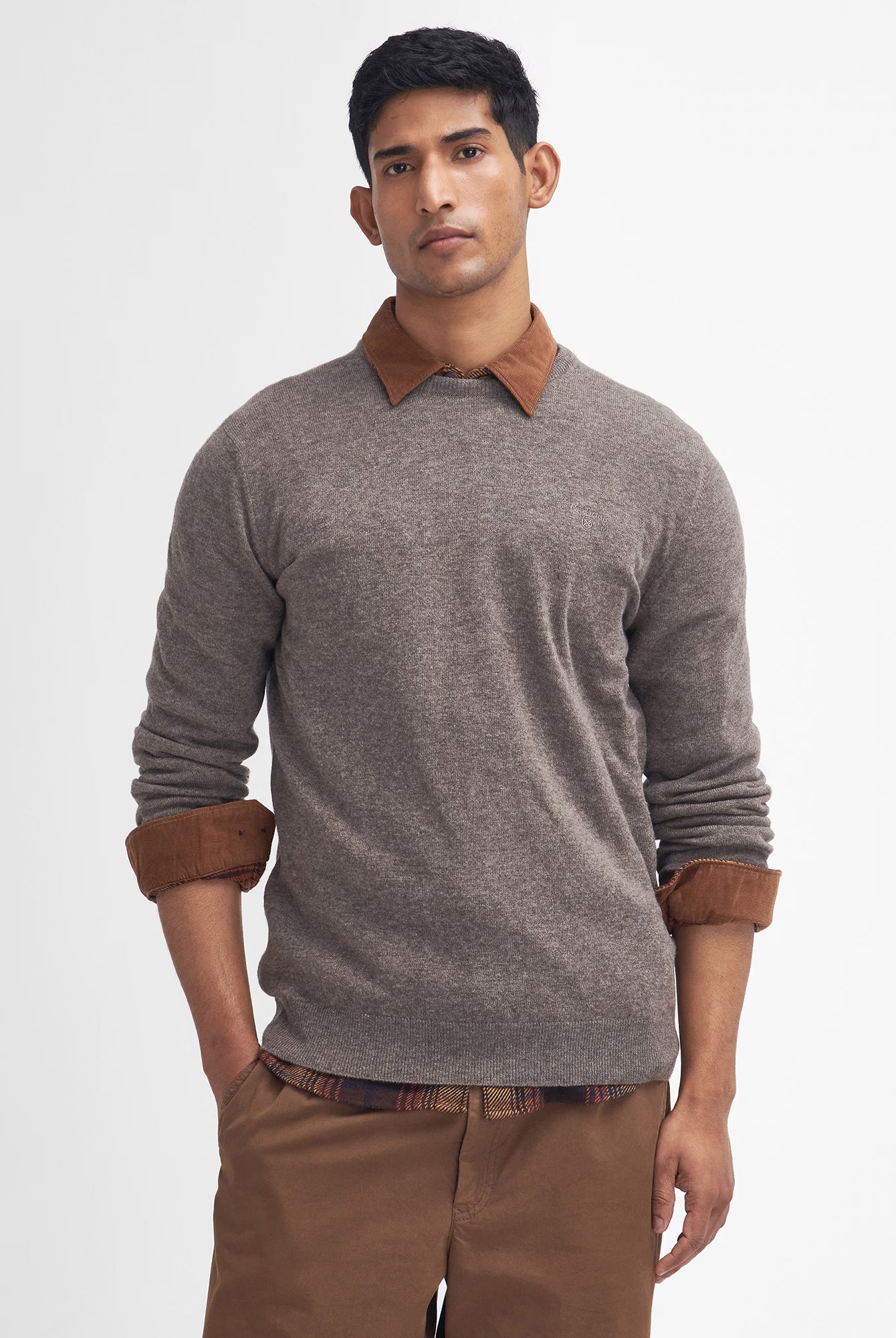 Barbour Essential Lambswool Crew Neck #Colour_Dark Stone