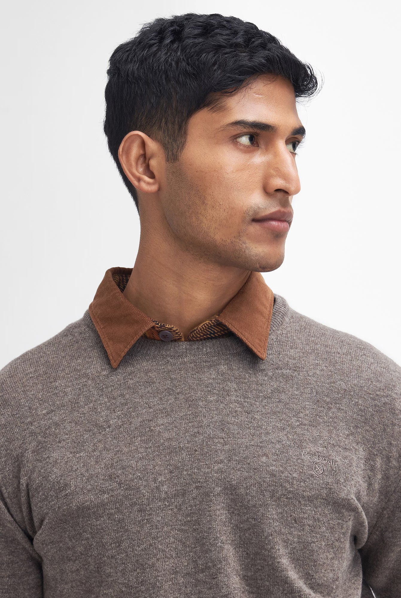 Barbour Essential Lambswool Crew Neck #Colour_Dark Stone