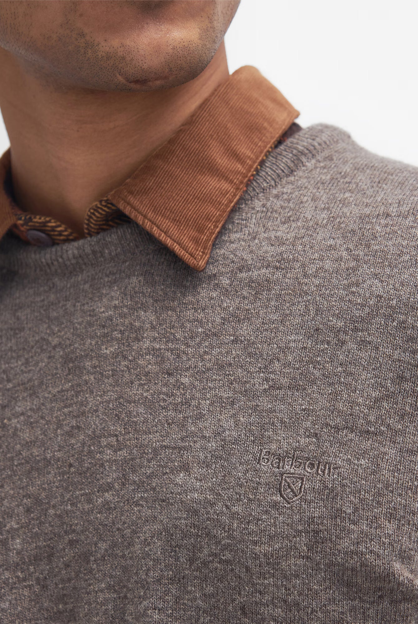 Barbour Essential Lambswool Crew Neck #Colour_Dark Stone