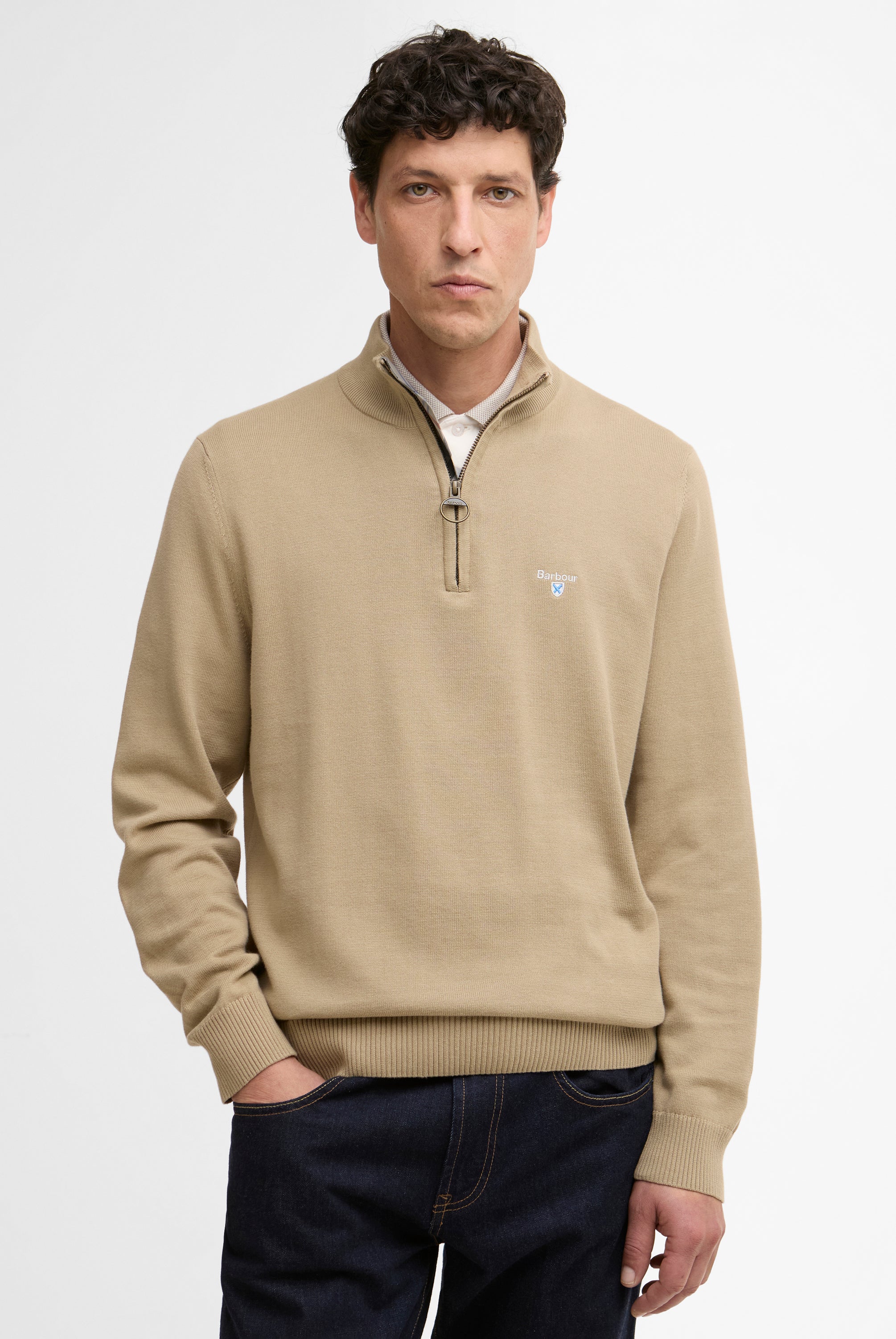 Barbour Washed Stone Lingwood Compact Cotton Half Zip Sweater #Colour_Washed Stone