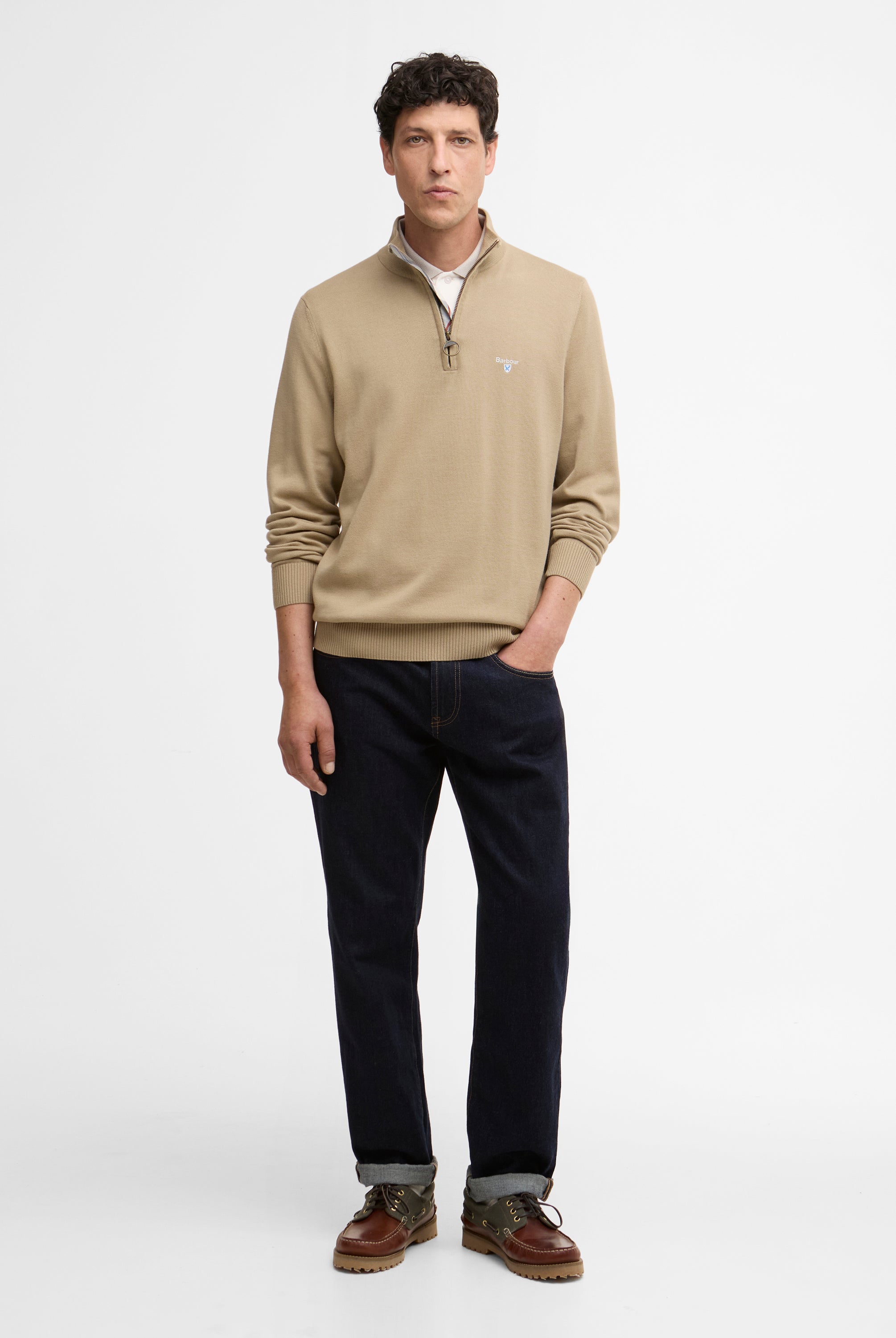 Barbour Washed Stone Lingwood Compact Cotton Half Zip Sweater #Colour_Washed Stone