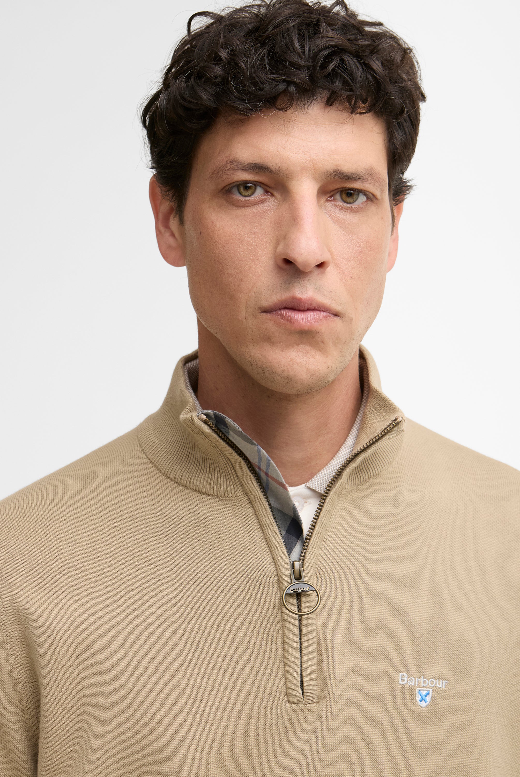 Barbour Washed Stone Lingwood Compact Cotton Half Zip Sweater #Colour_Washed Stone
