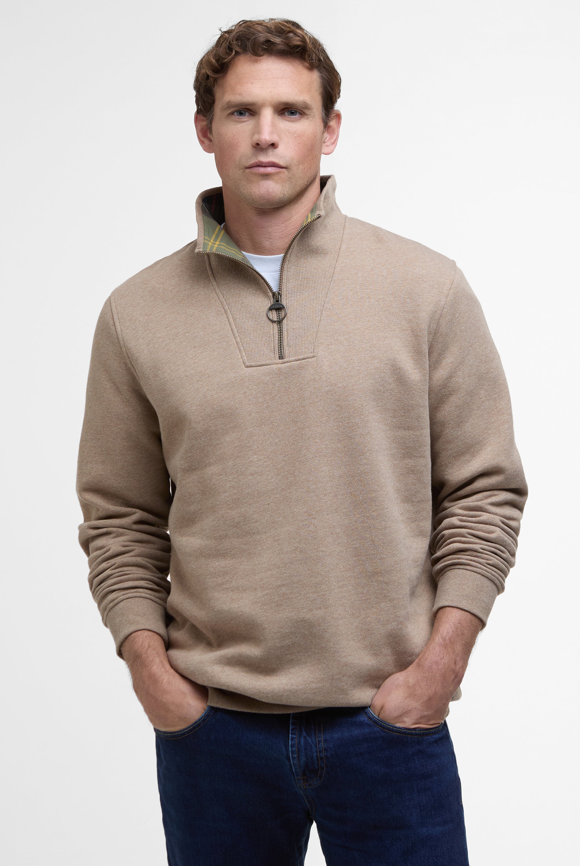Barbour Stone Marl Nelson Half-Zip Sweatshirt #Colour_Stone Marl