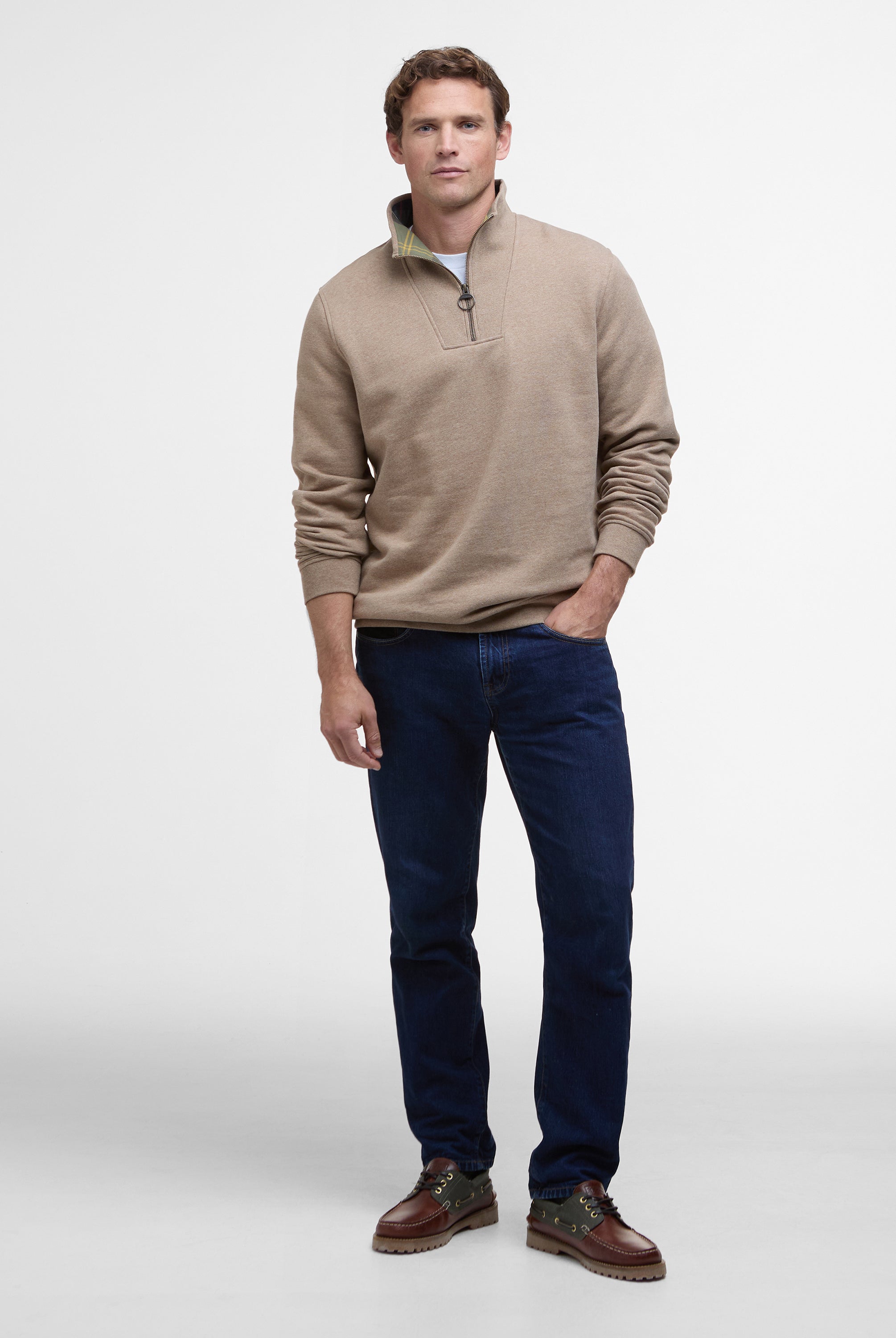 Barbour Stone Marl Nelson Half-Zip Sweatshirt #Colour_Stone Marl