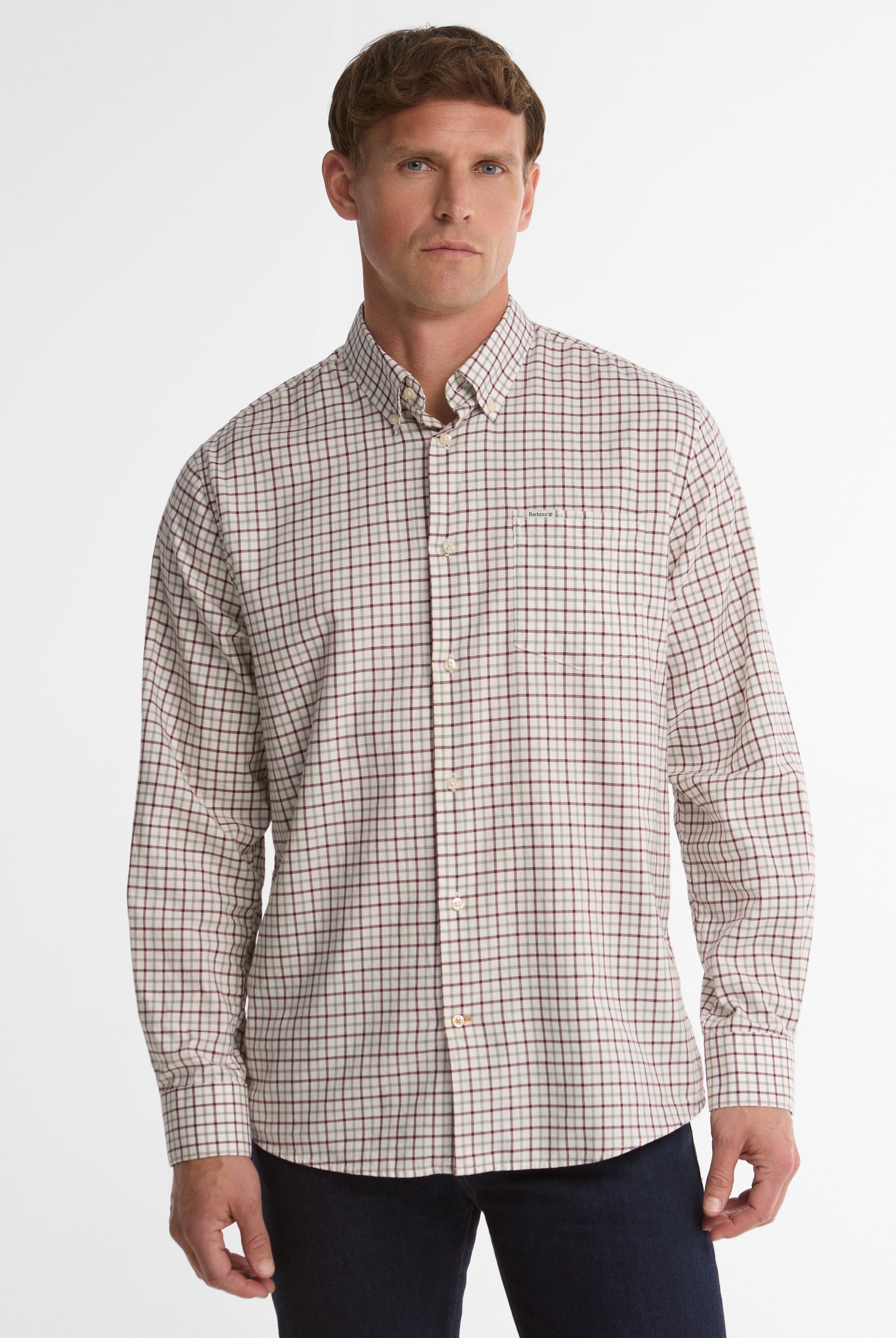 Barbour Preston Regular Tattersall Shirt #Colour_Dark Bordeaux