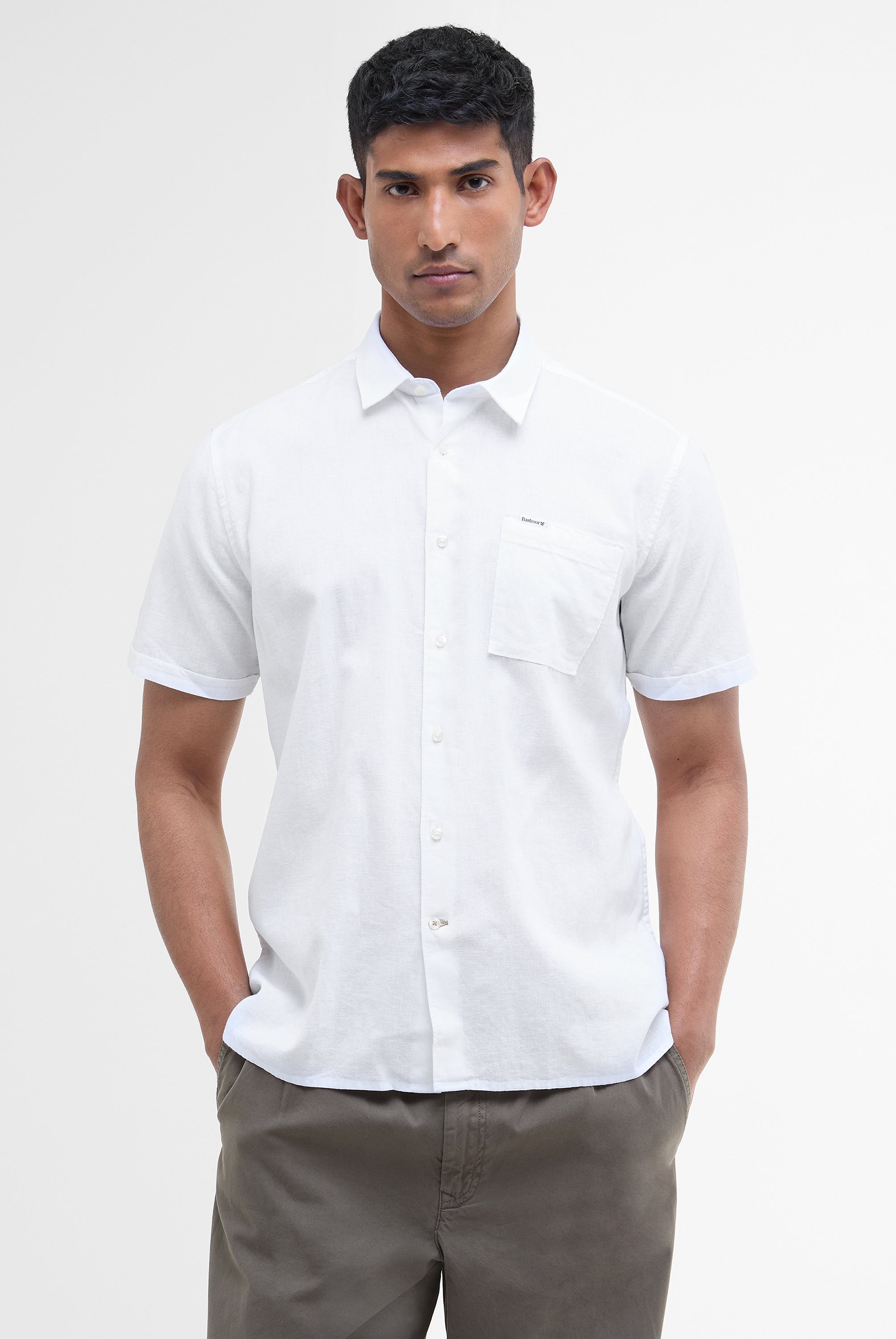 Barbour White Nelson SS Summer Fit Shirt #Colour_White