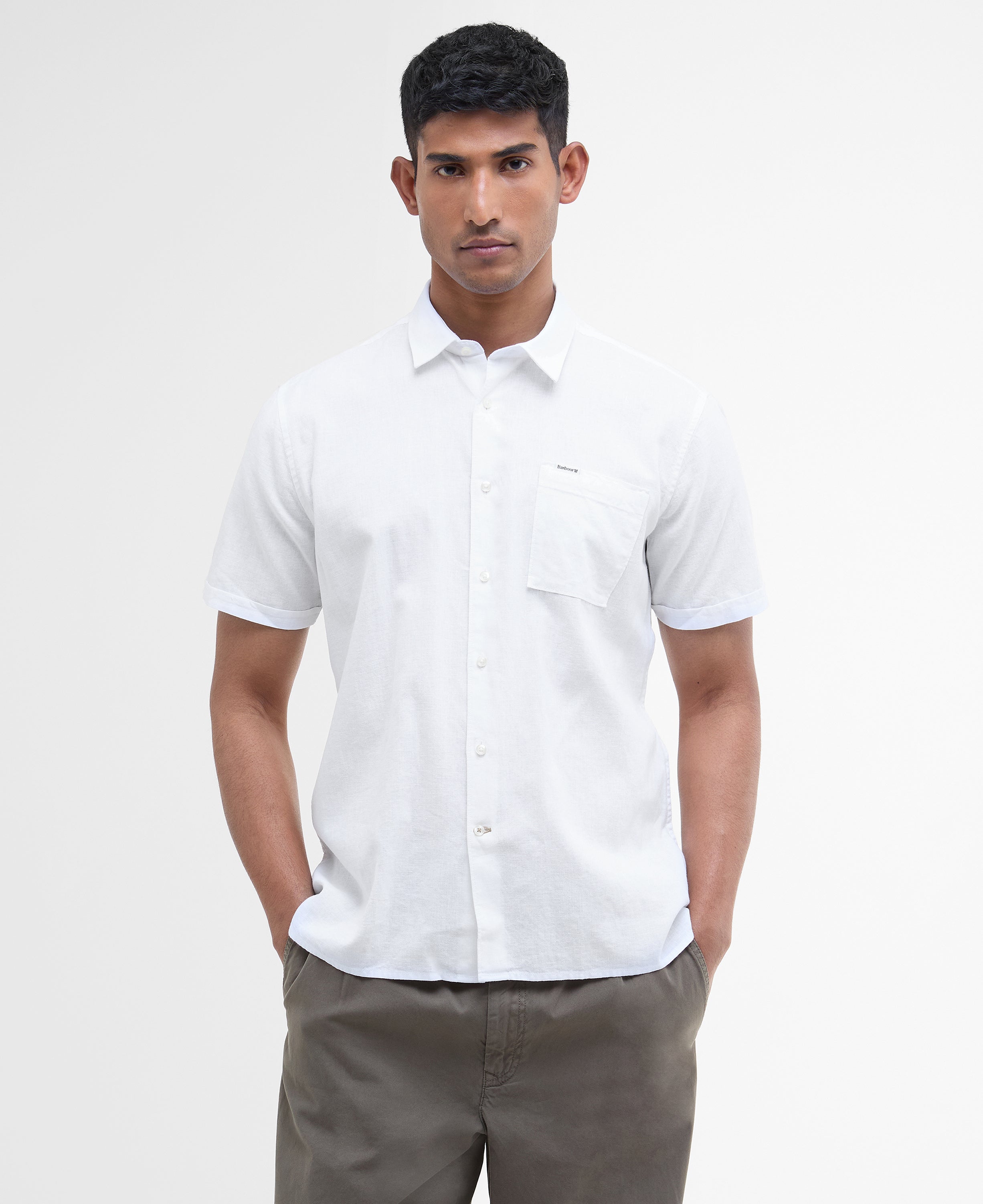 Barbour White Nelson SS Summer Fit Shirt #Colour_White