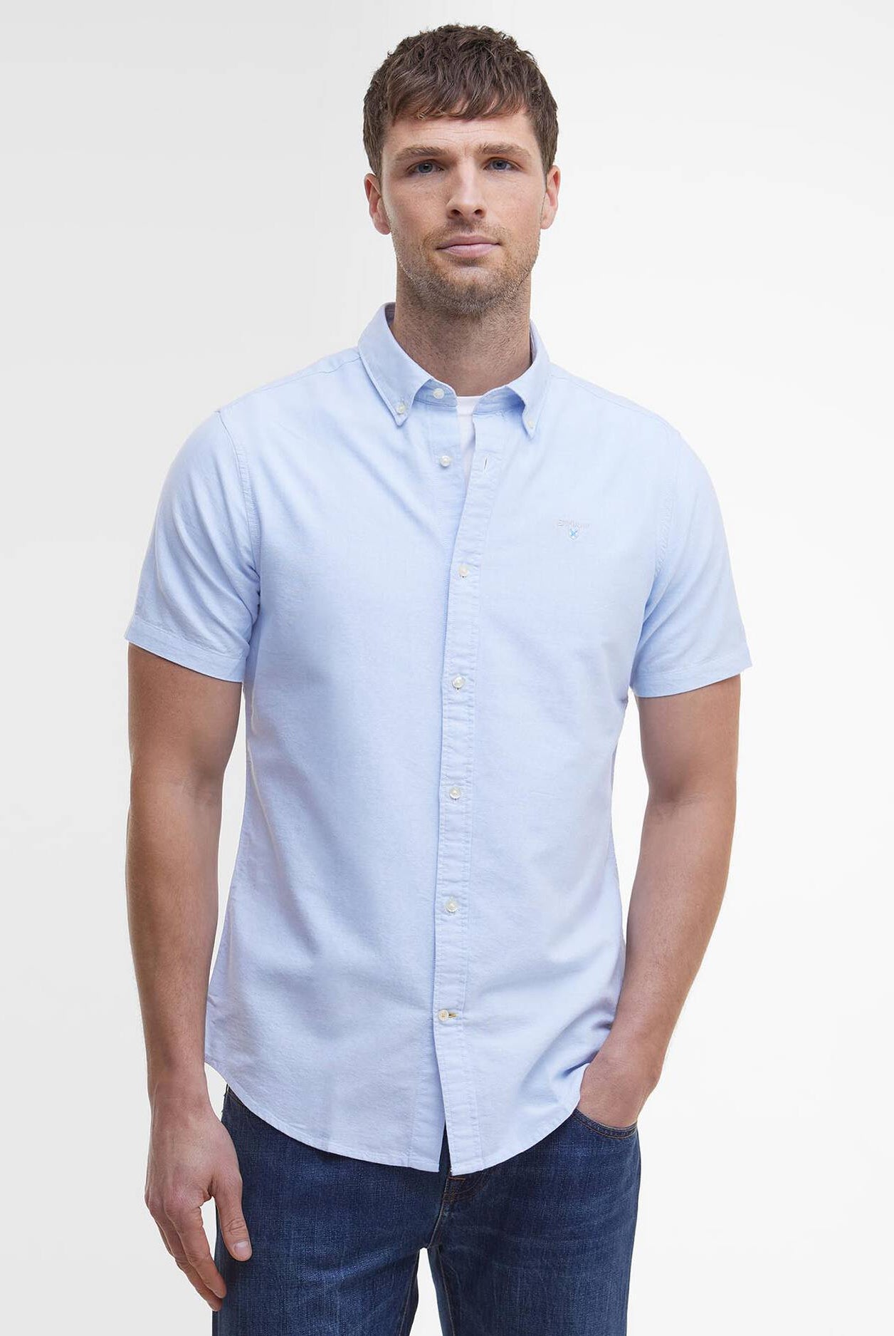 Barbour Sky Blue Striped Oxtown SS Tailored Shirt #Colour_Sky Blue