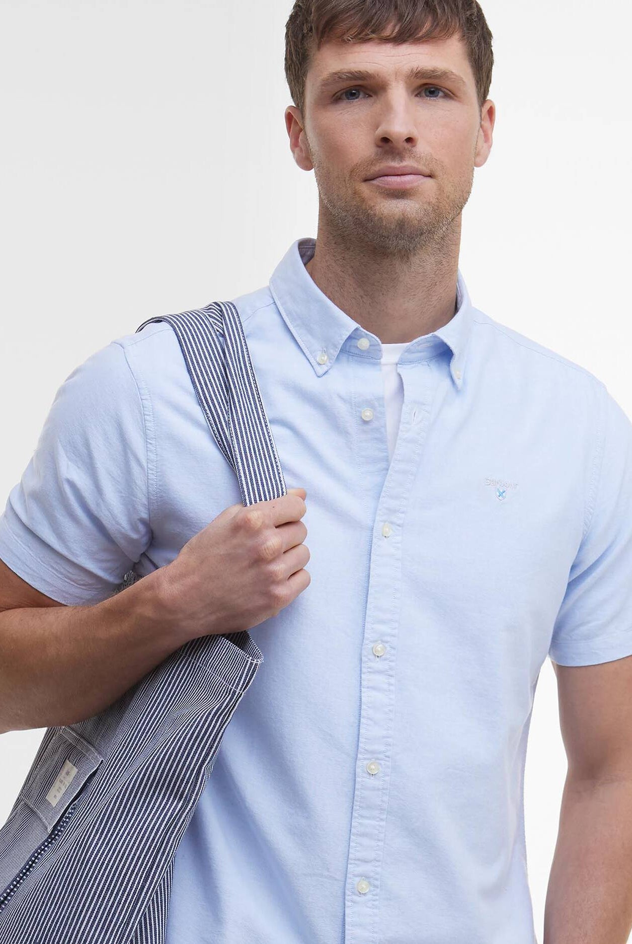 Barbour Sky Blue Striped Oxtown SS Tailored Shirt #Colour_Sky Blue