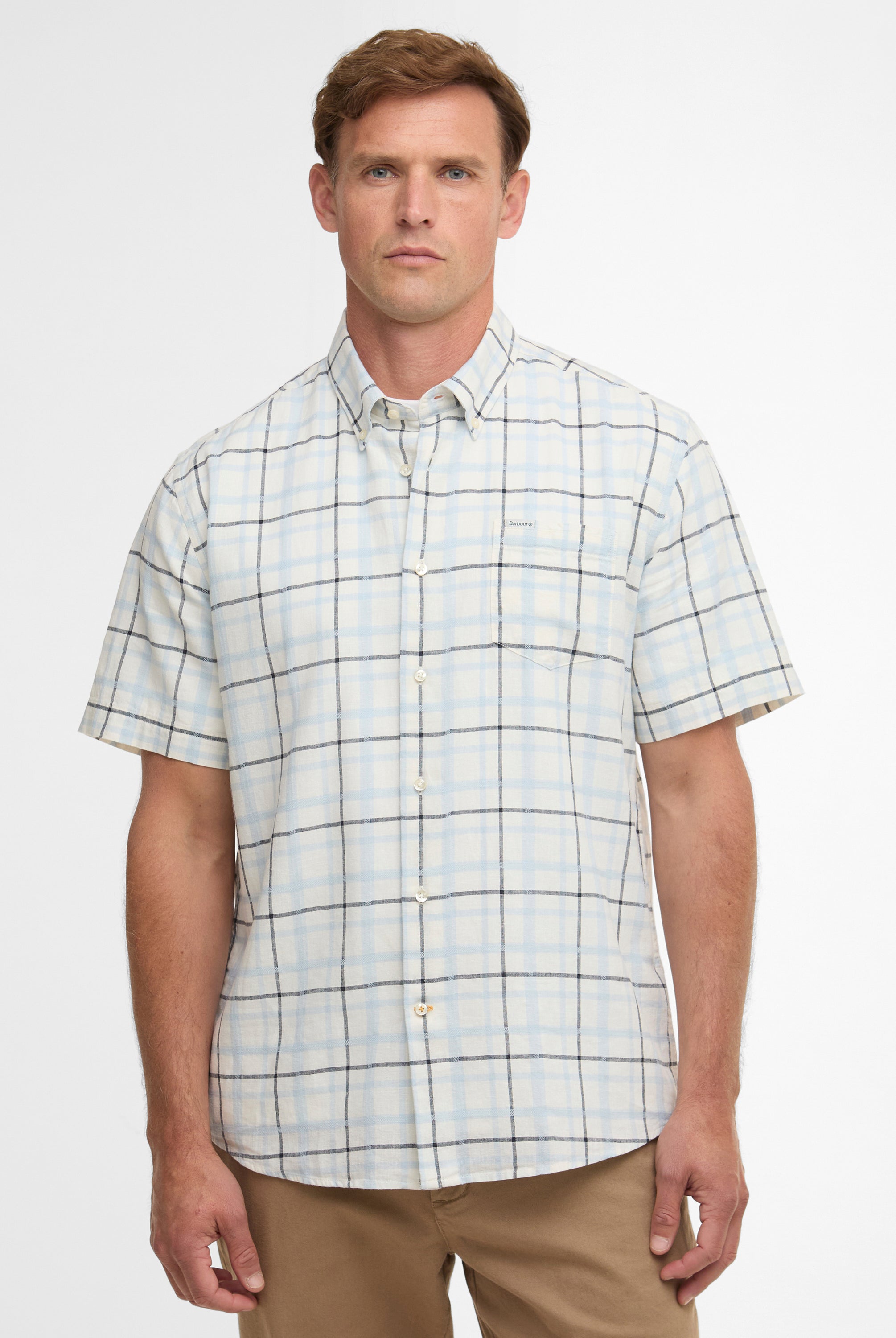 Barbour Heritage Blue Glover SS Linen Blend Regular Shirt #Colour_Heritage Blue