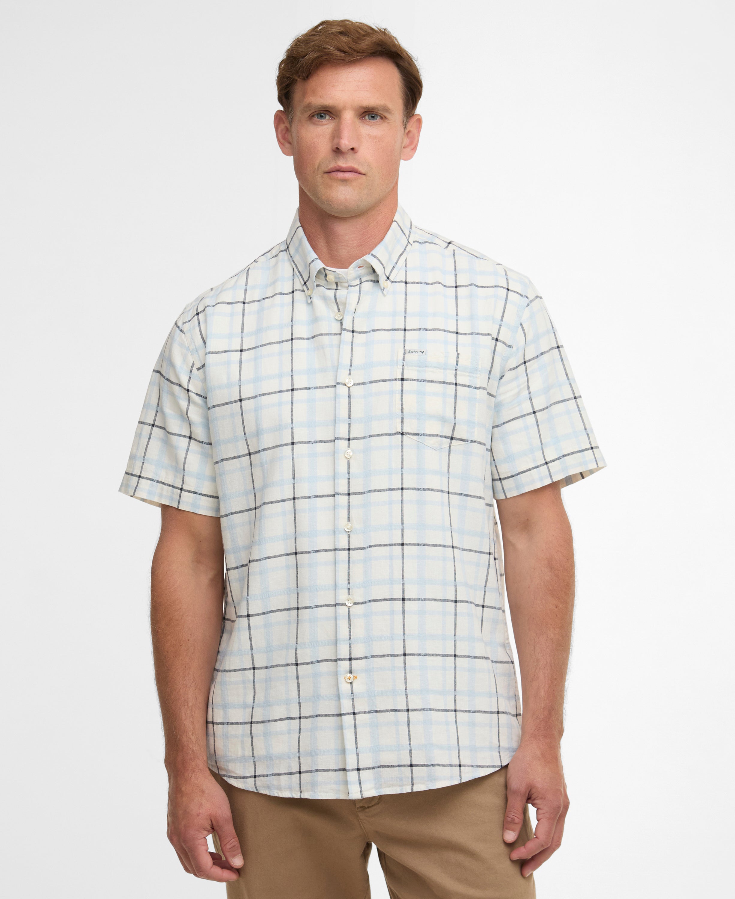 Barbour Heritage Blue Glover SS Linen Blend Regular Shirt #Colour_Heritage Blue