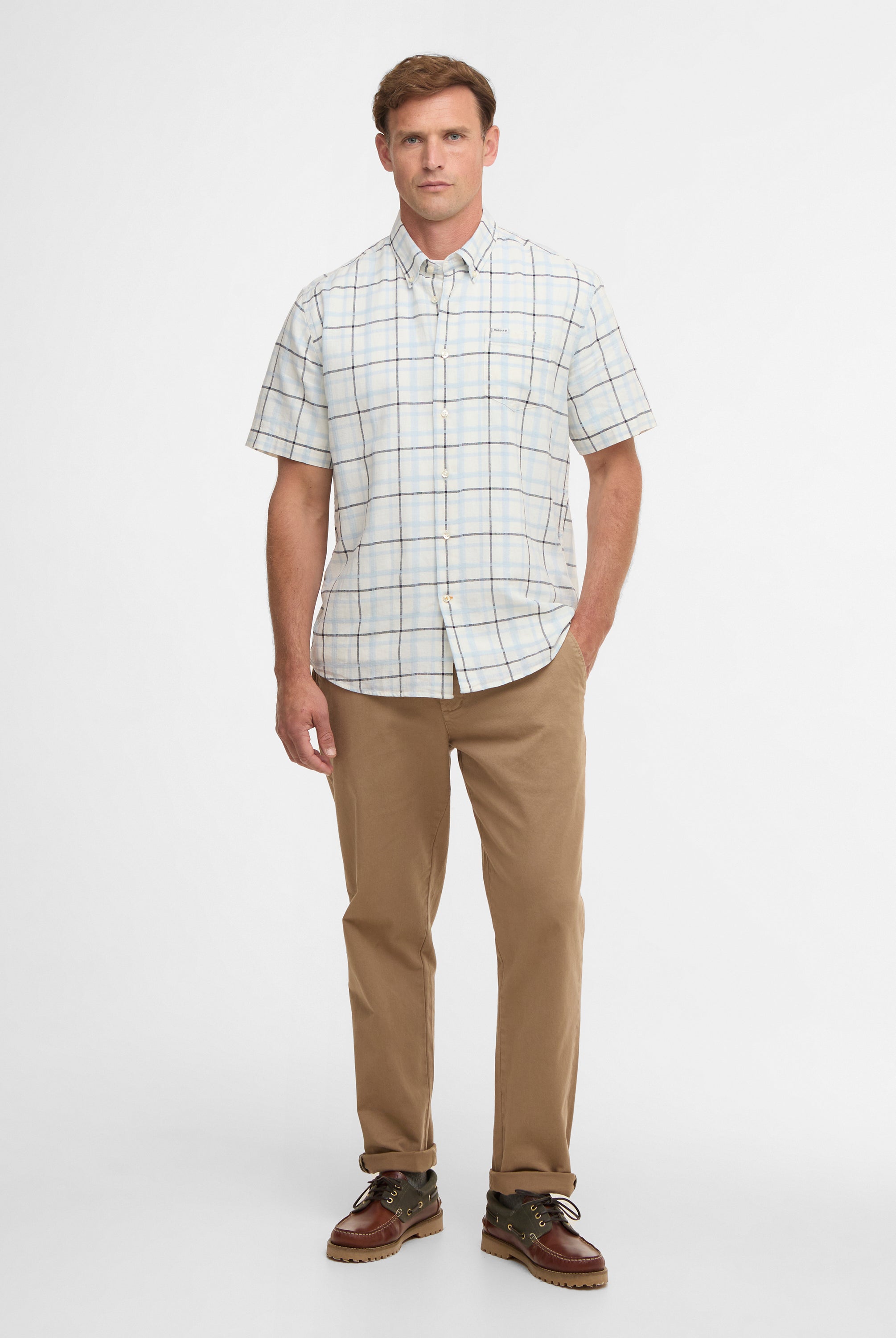 Barbour Heritage Blue Glover SS Linen Blend Regular Shirt #Colour_Heritage Blue