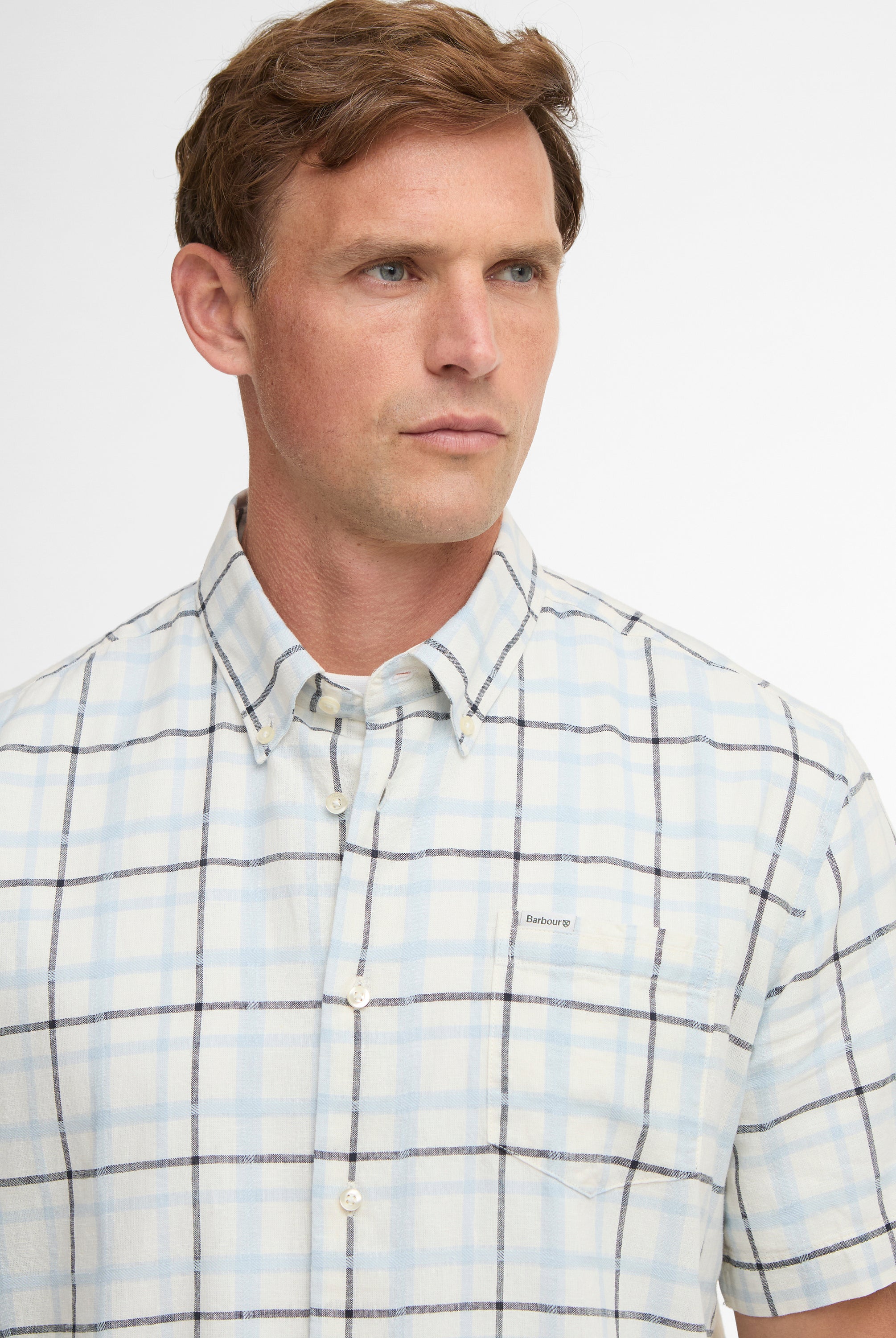 Barbour Heritage Blue Glover SS Linen Blend Regular Shirt #Colour_Heritage Blue