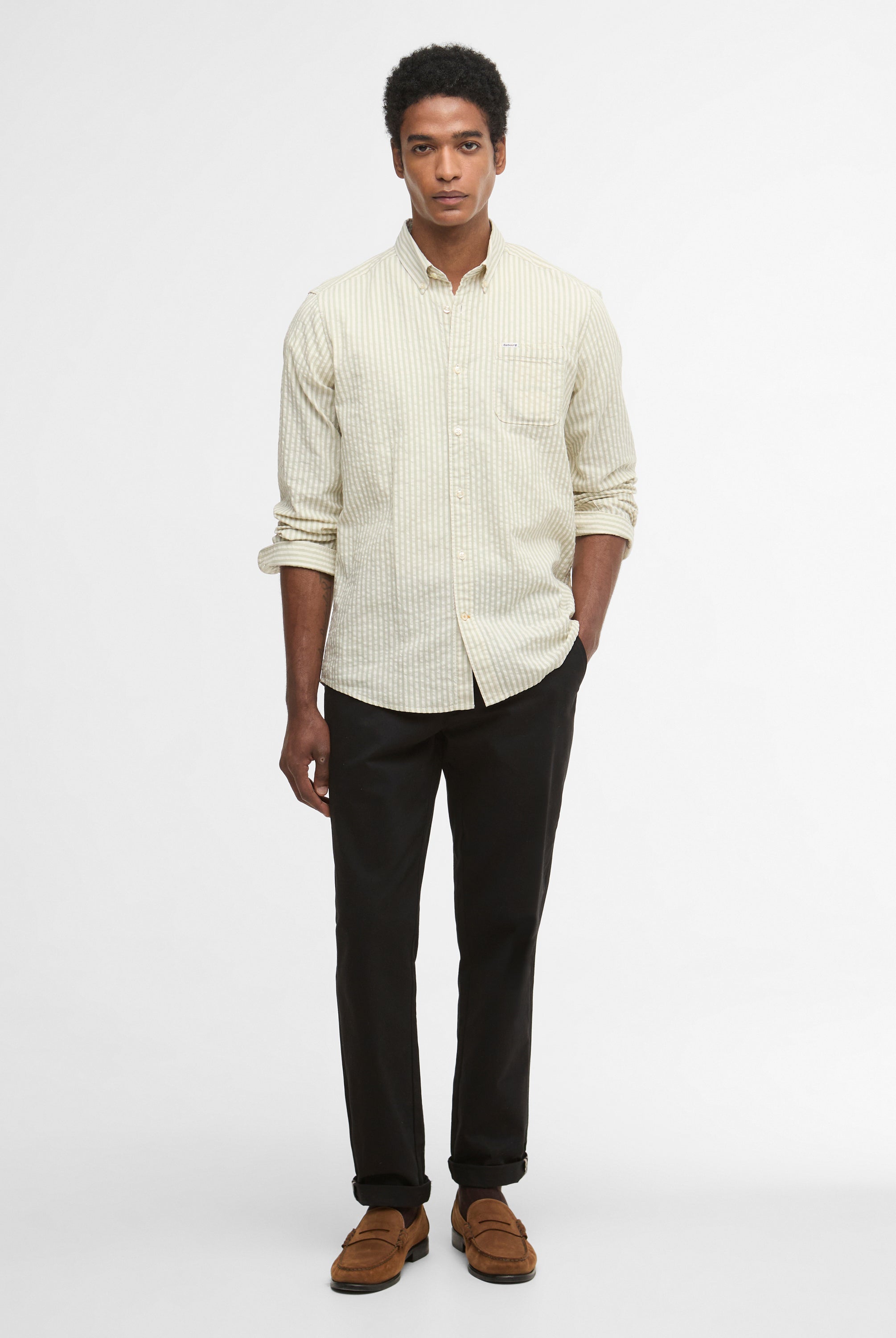 Barbour Sea Green Cresswell Seersucker LS Tailored Shirt #Colour_Sea Green