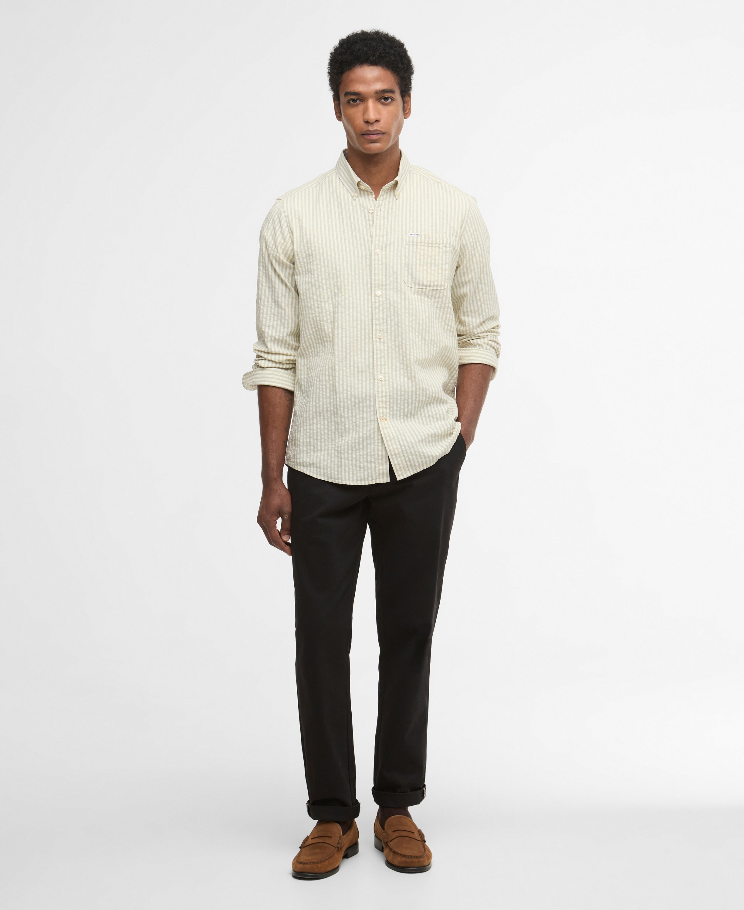 Barbour Sea Green Cresswell Seersucker LS Tailored Shirt #Colour_Sea Green