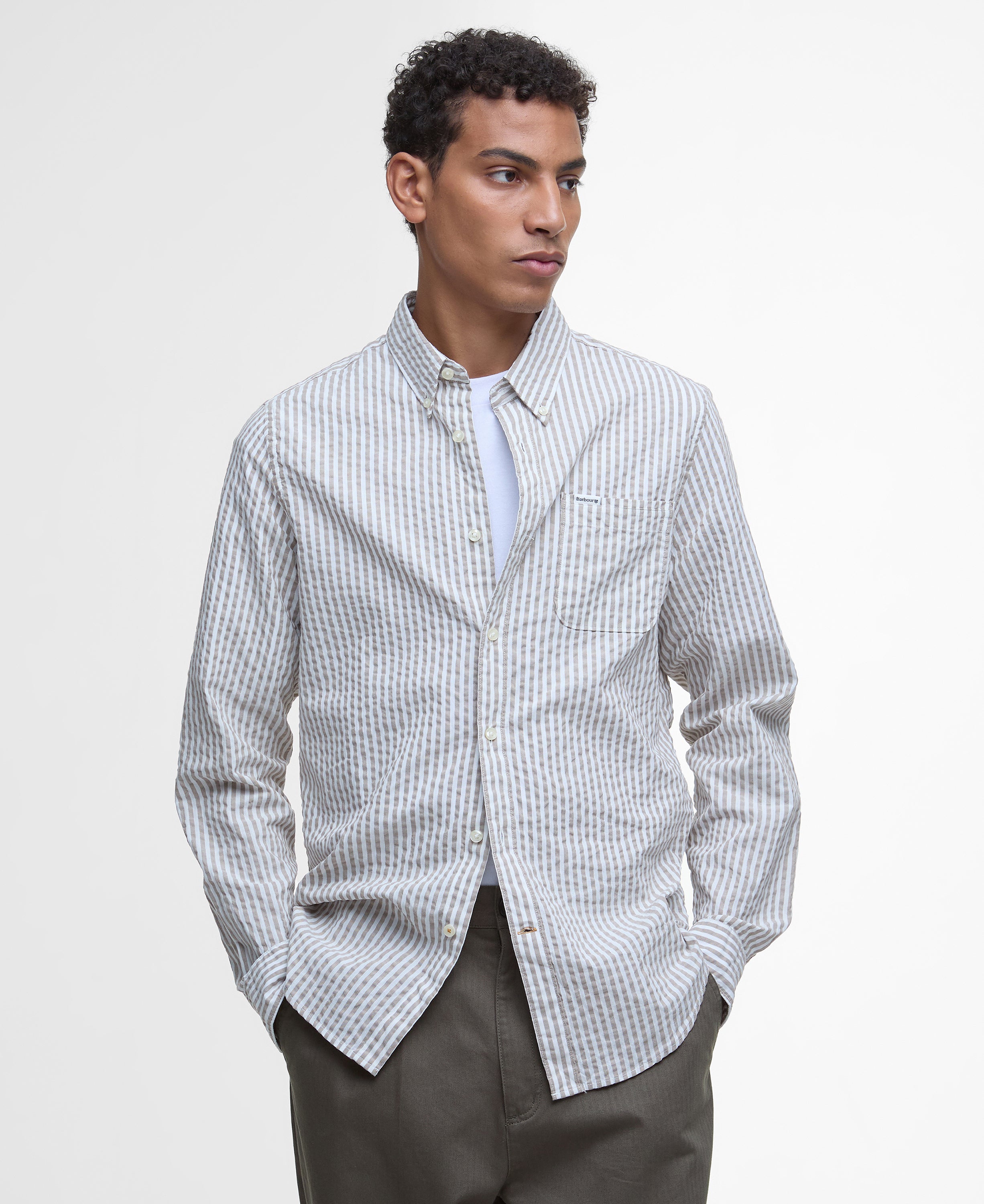 Barbour Stone Cresswell Seersucker LS Tailored Shirt #Colour_Stone