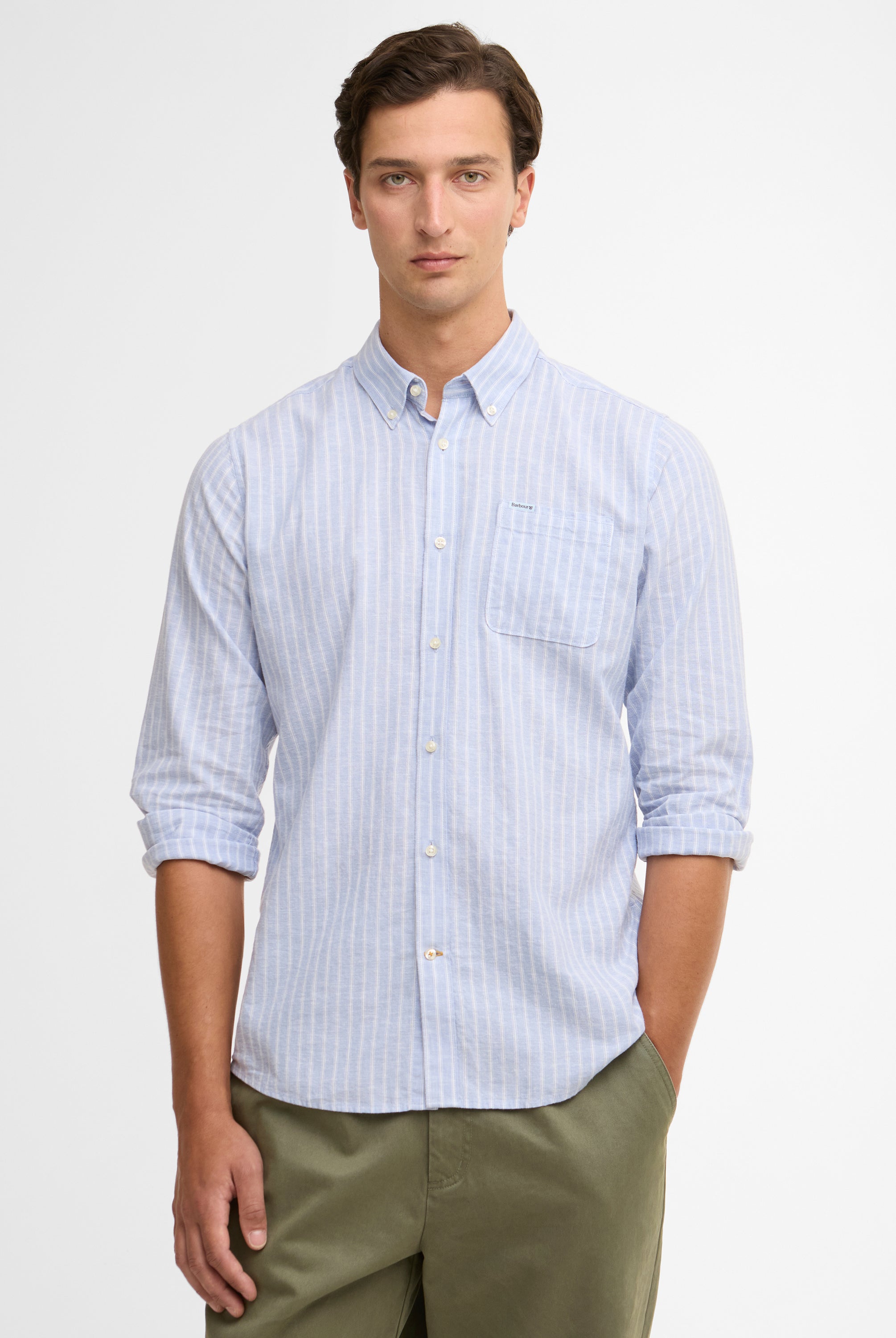 Barbour Blue Nelson Striped LS Tailored Shirt #Colour_Blue