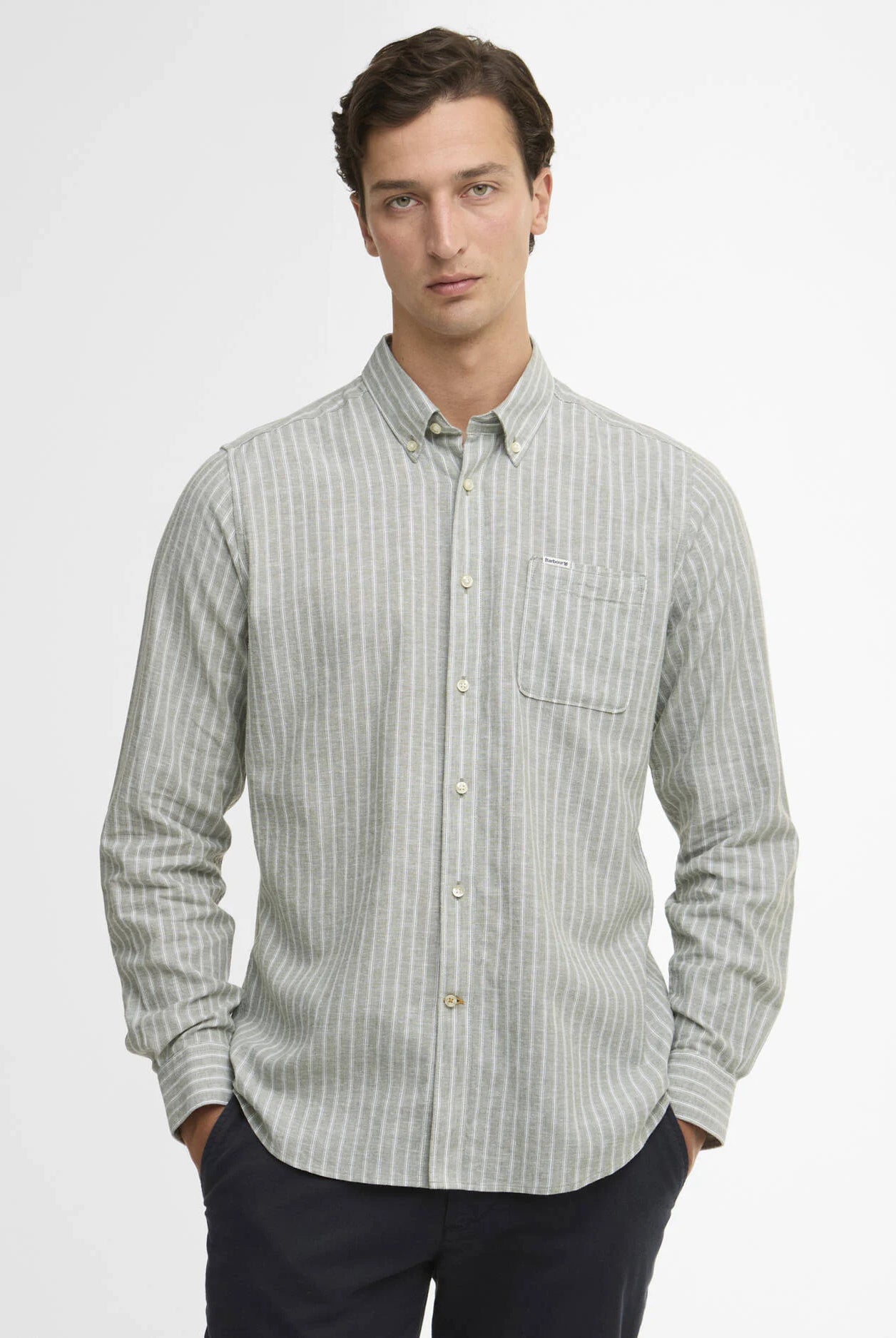 Barbour Bleached Olive Nelson Striped Summer Fit Shirt #Colour_Bleached Olive