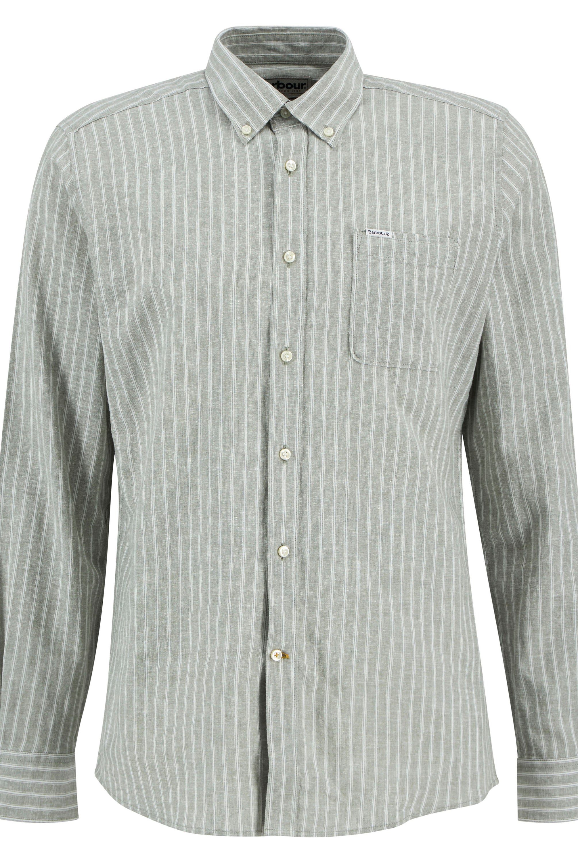 Barbour Bleached Olive Nelson Striped LS Tailored Shirt #Colour_Bleached Olive
