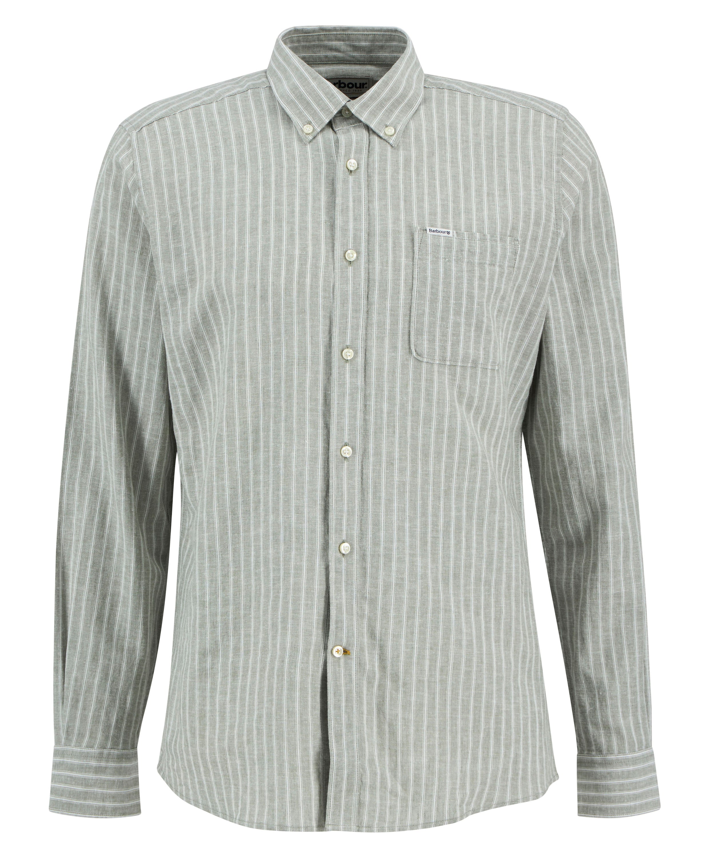 Barbour Bleached Olive Nelson Striped LS Tailored Shirt #Colour_Bleached Olive