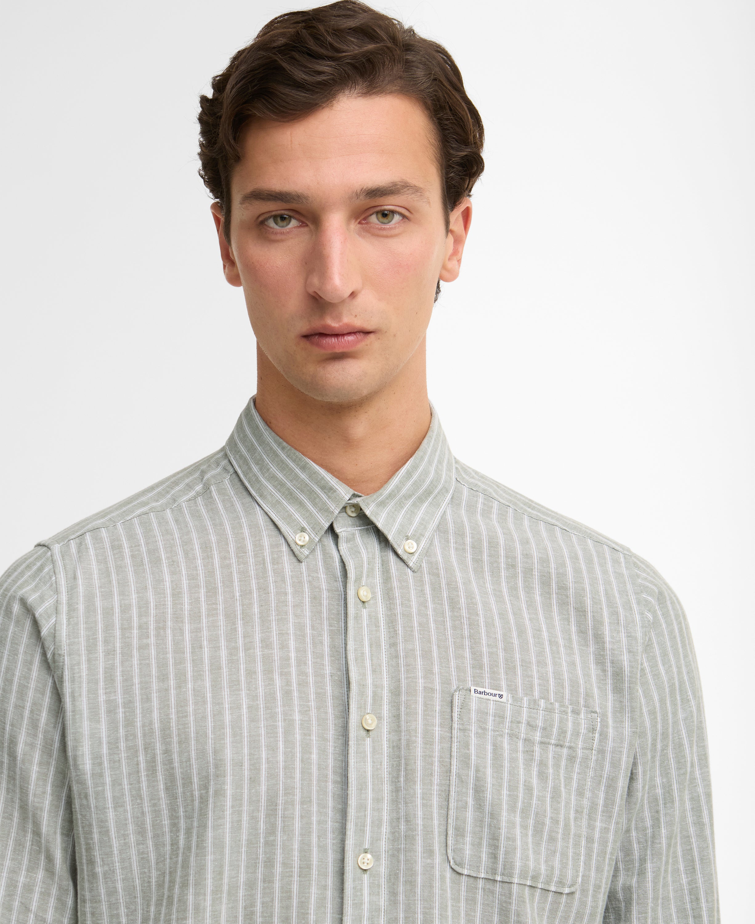 Barbour Bleached Olive Nelson Striped LS Tailored Shirt #Colour_Bleached Olive