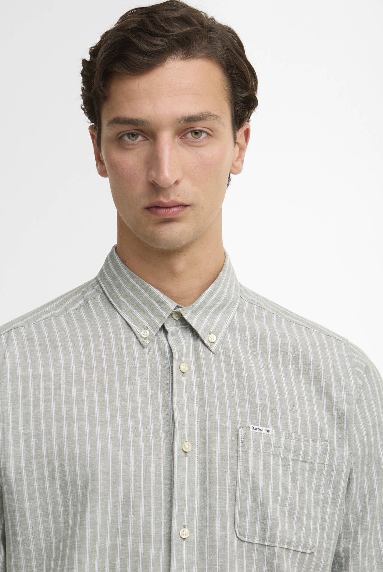 Barbour Bleached Olive Nelson Striped Summer Fit Shirt #Colour_Bleached Olive