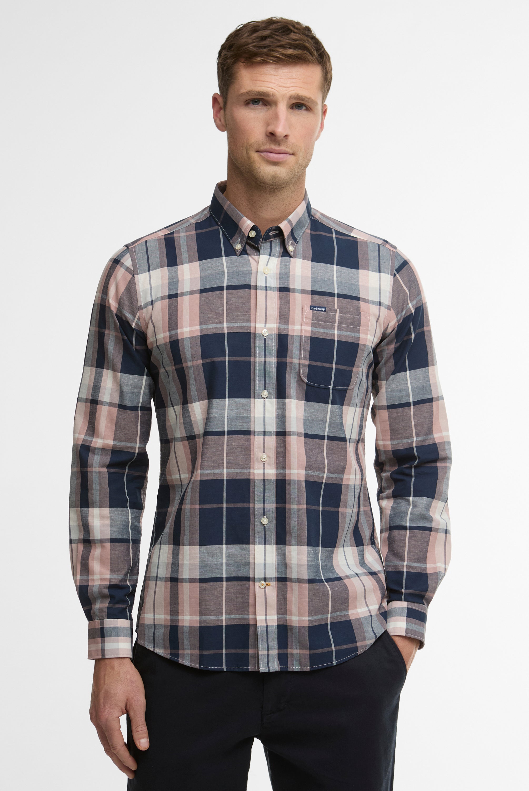 Barbour Navy Newbridge Checked Tailored Shirt #Colour_Navy