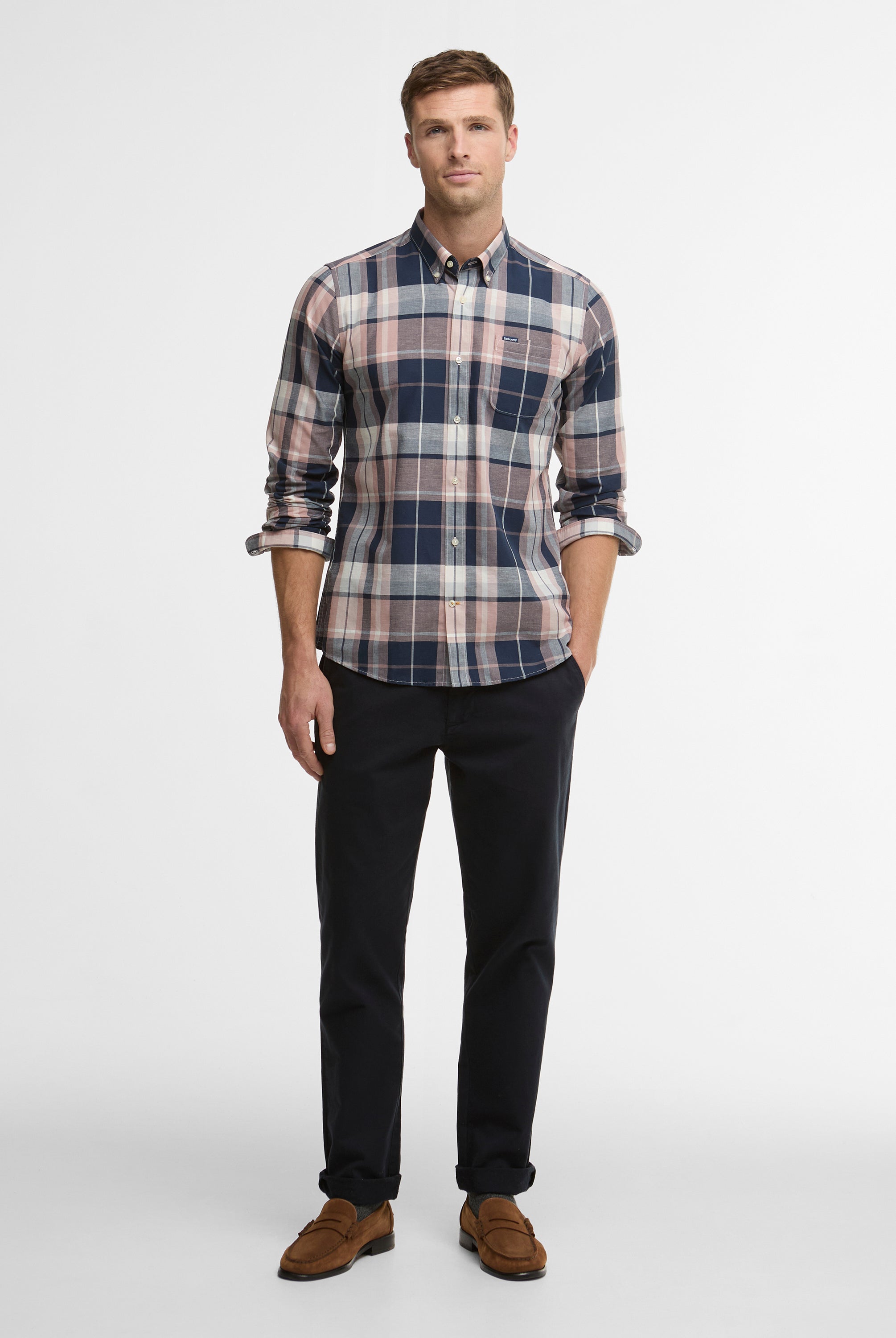 Barbour Navy Newbridge Checked Tailored Shirt #Colour_Navy