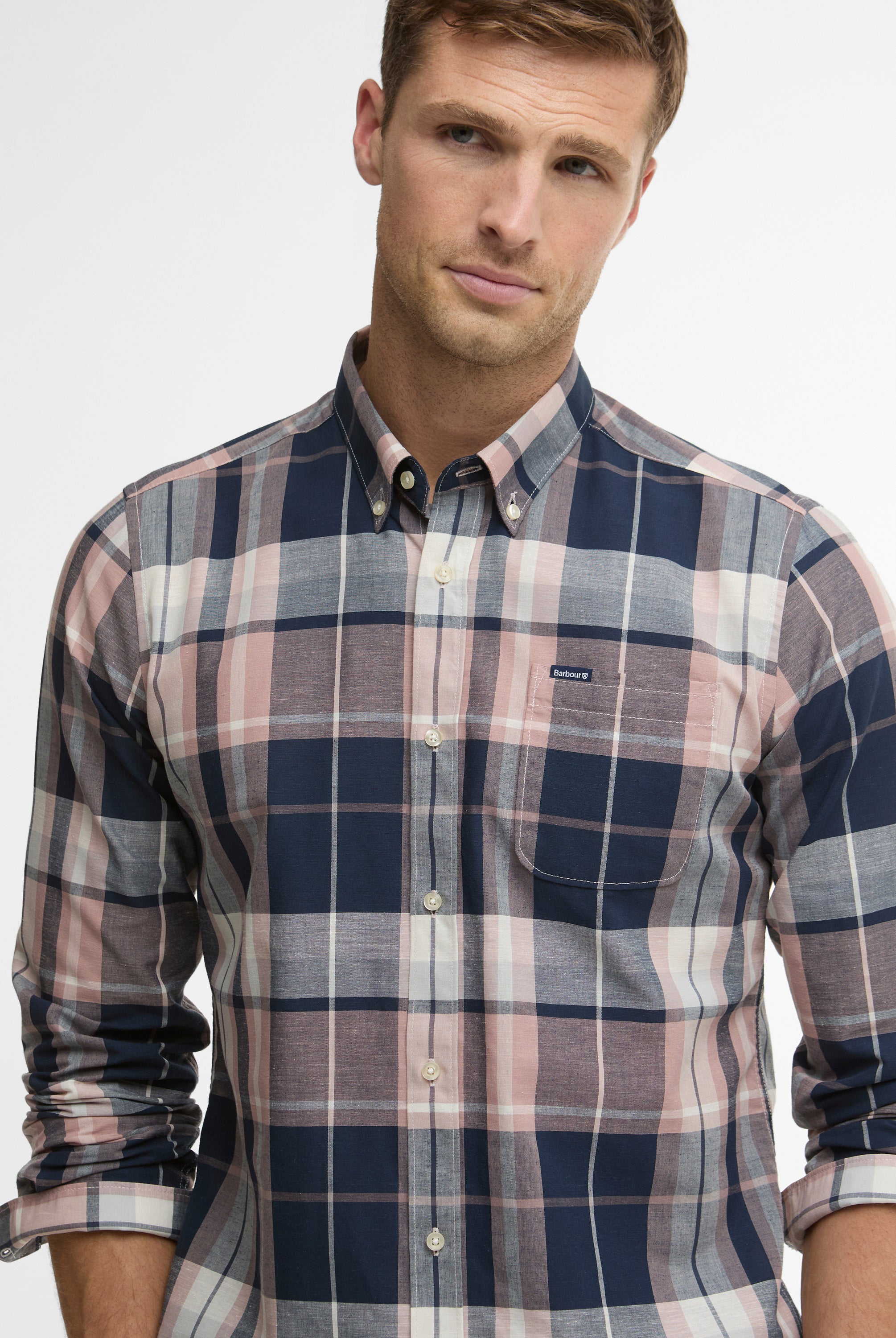 Barbour Navy Newbridge Checked Tailored Shirt #Colour_Navy