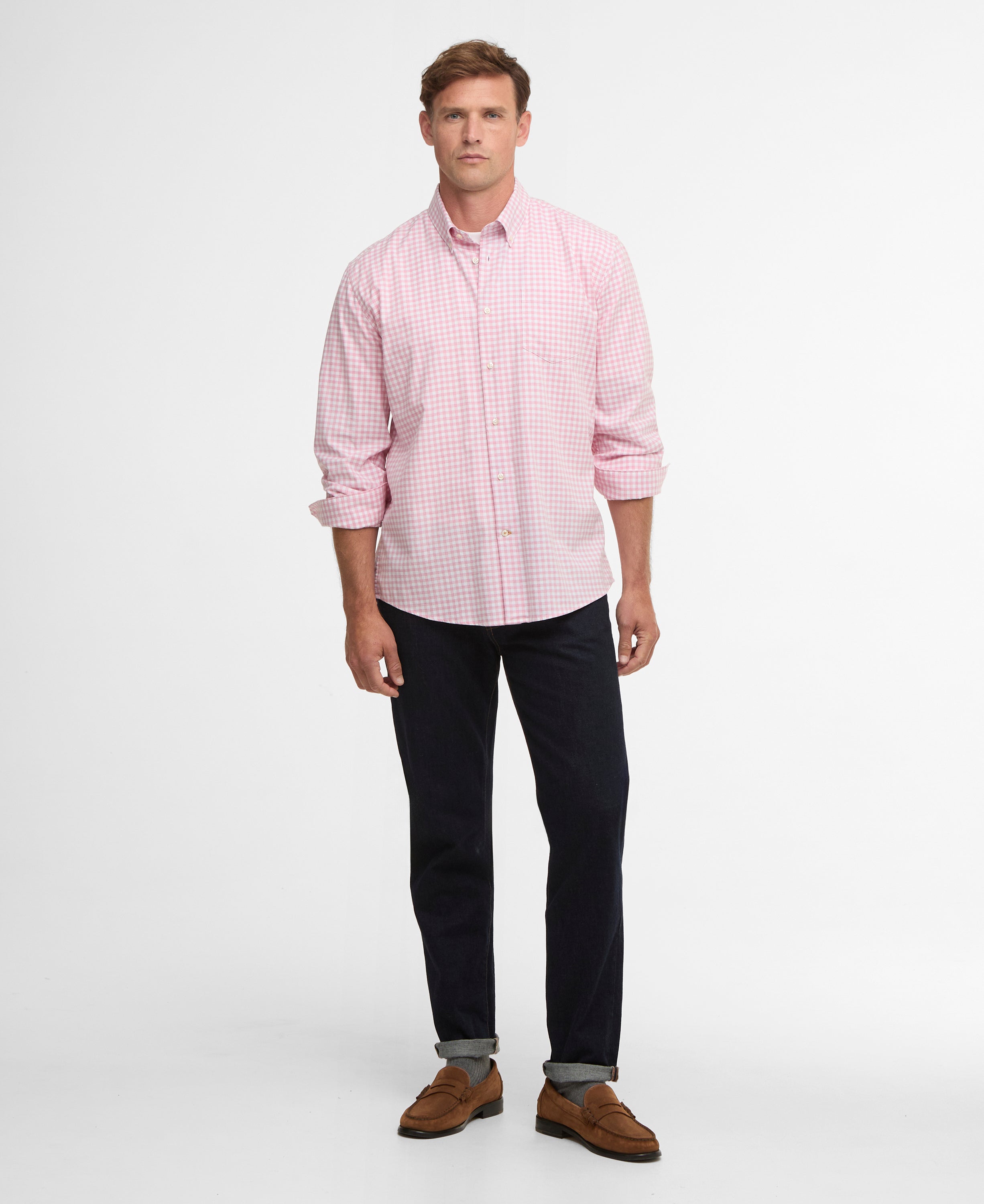 Barbour Pink Gingham Aukside Regular Shirt #Colour_Pink