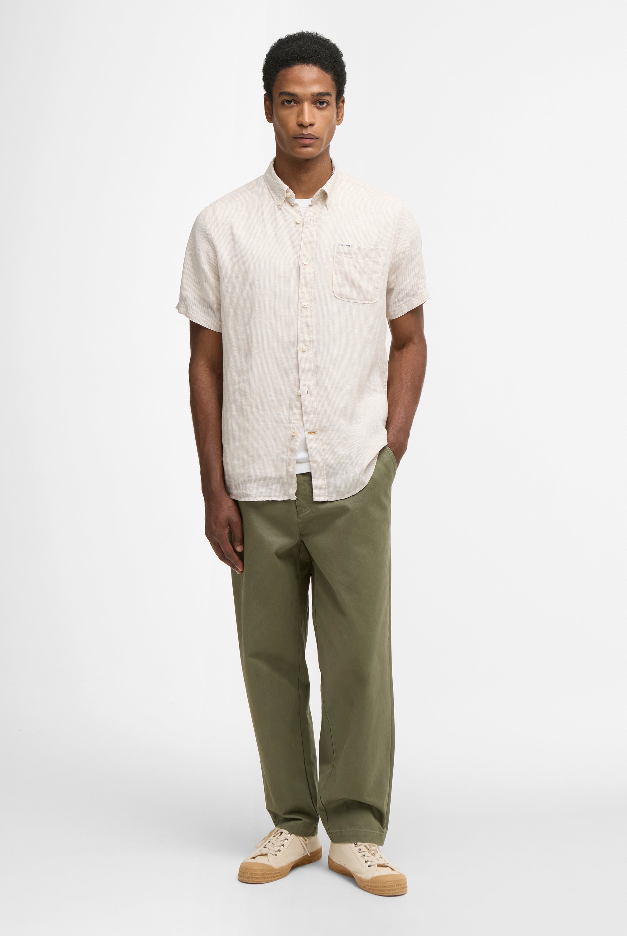 Barbour Mist Linton Linen SS Tailored Shirt #Colour_Mist