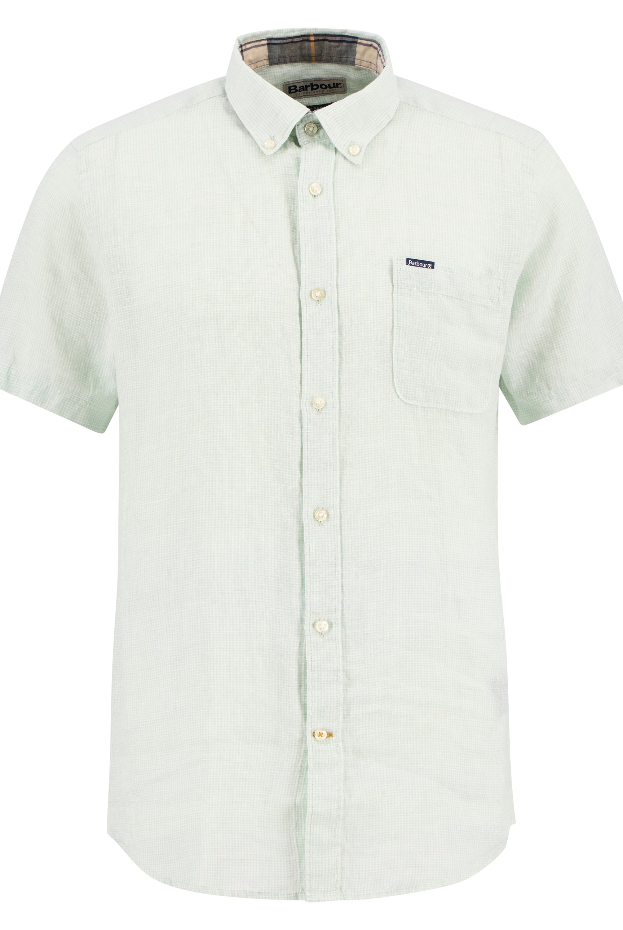 Barbour Mint Blue Linton Linen SS Tailored Shirt #Colour_Mint Blue