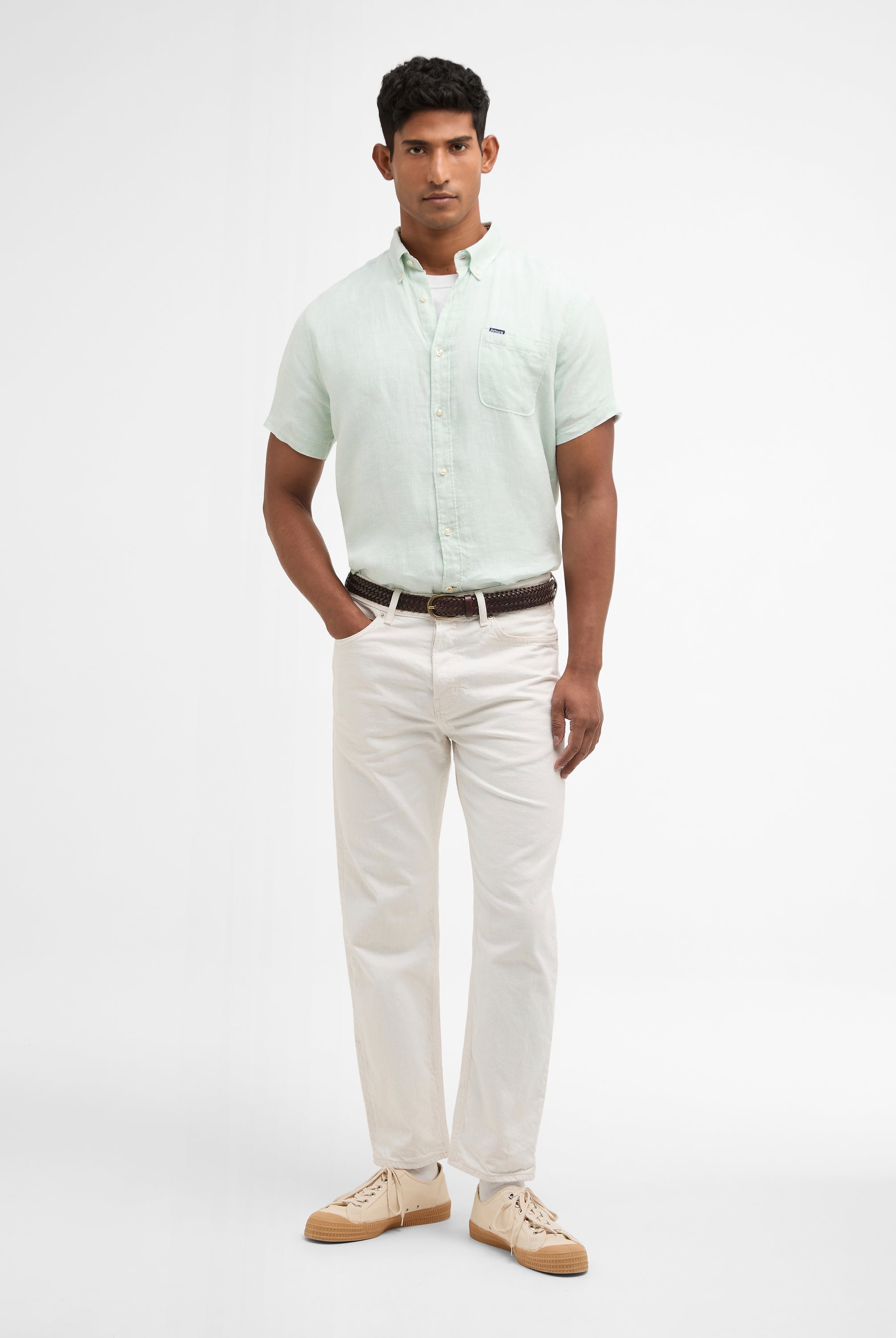 Barbour Mint Blue Linton Linen SS Tailored Shirt #Colour_Mint Blue