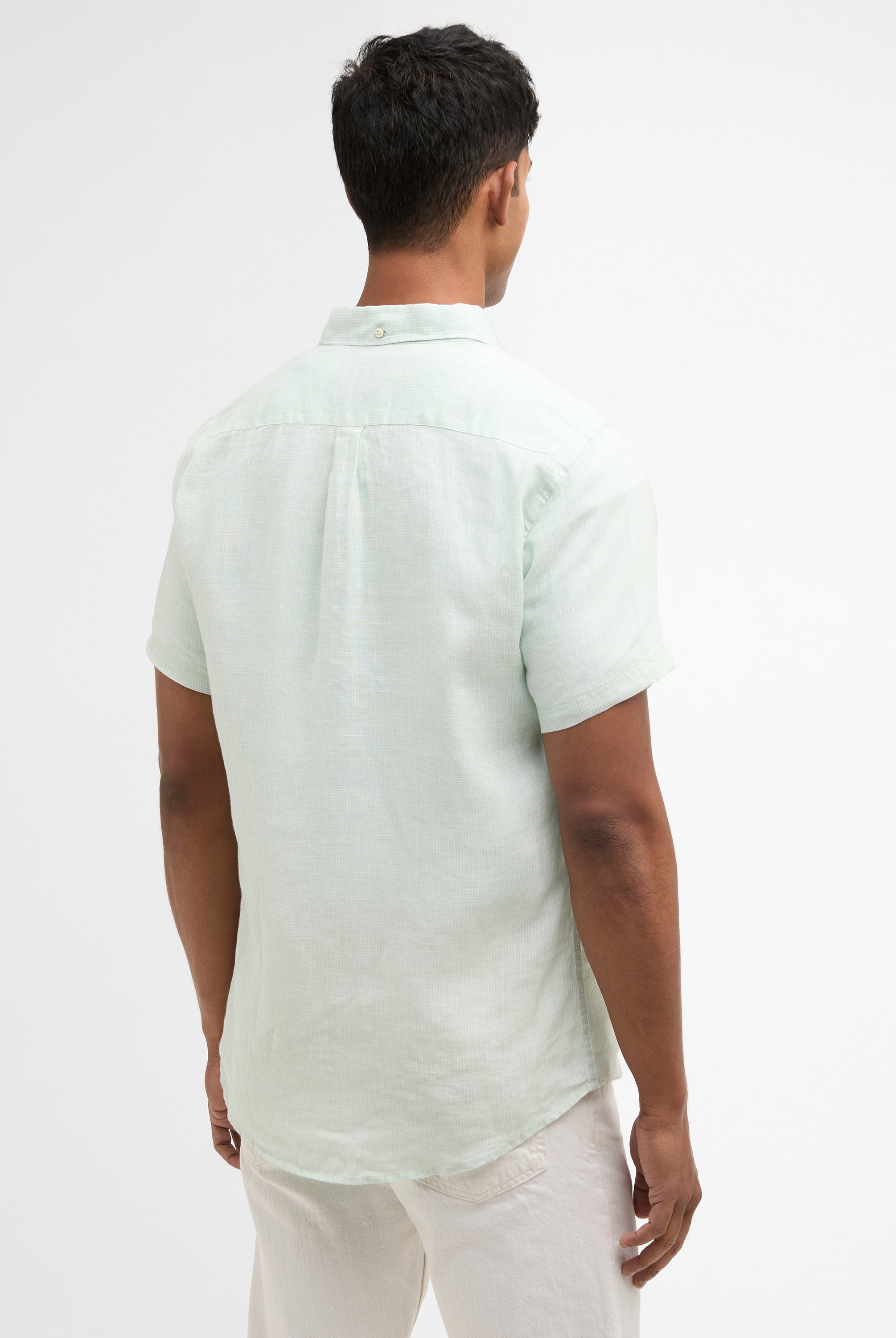Barbour Mint Blue Linton Linen SS Tailored Shirt #Colour_Mint Blue