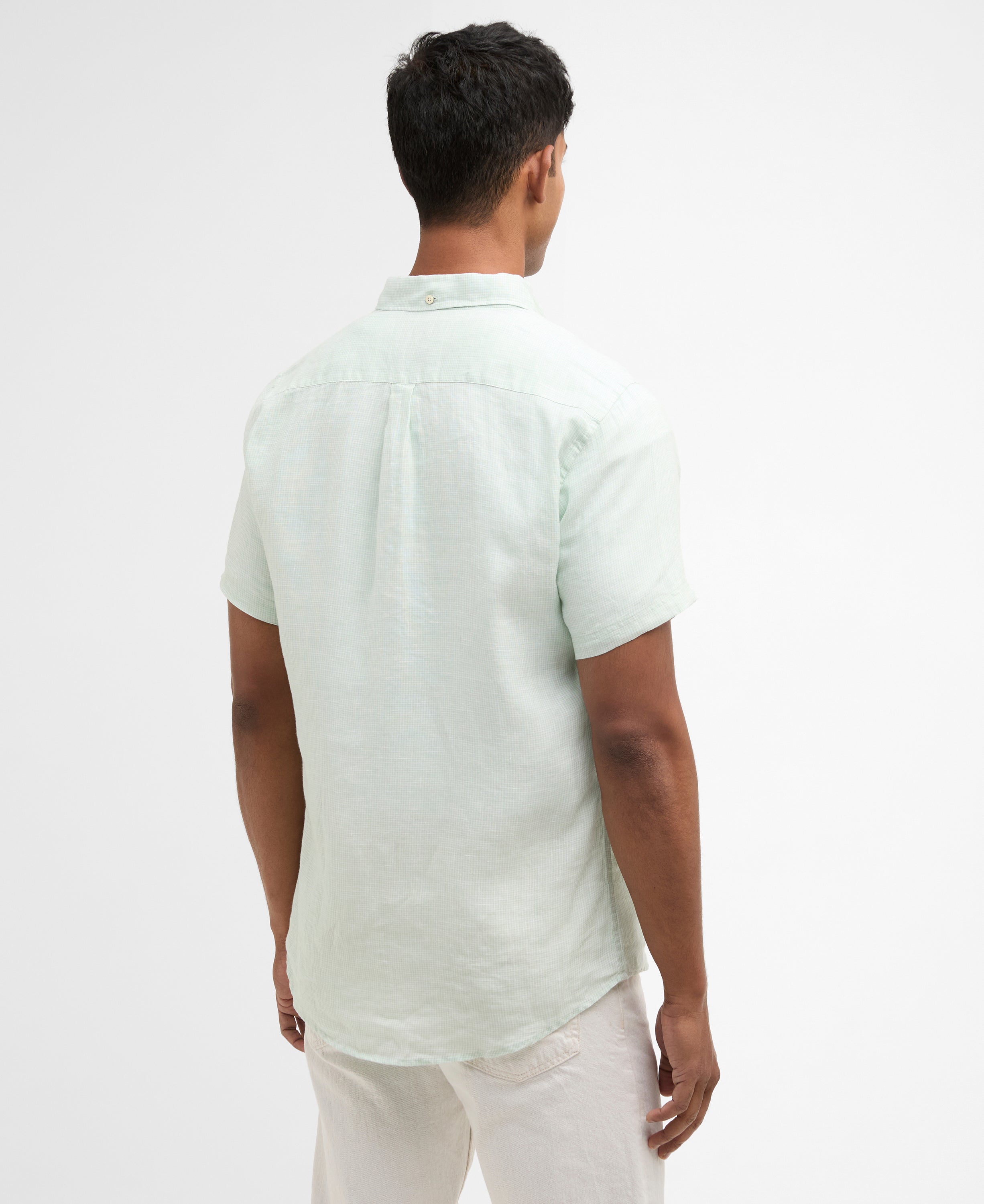 Barbour Mint Blue Linton Linen SS Tailored Shirt #Colour_Mint Blue