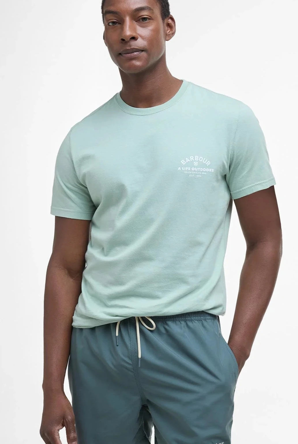 Barbour Vintage Teal Staple Logo 5" Swim Short #Colour_Vintage Teal