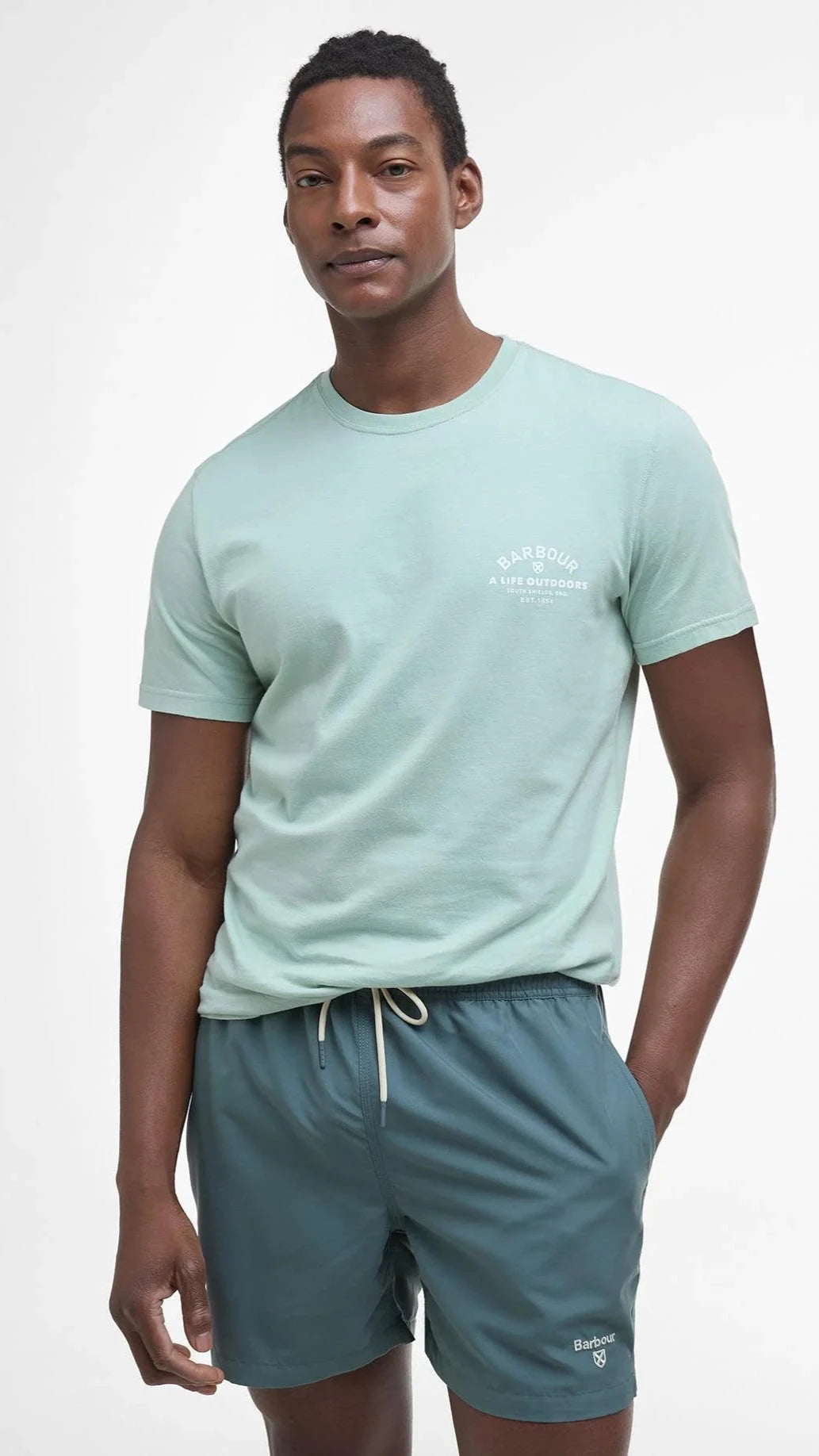 Barbour Vintage Teal Staple Logo 5" Swim Short #Colour_Vintage Teal
