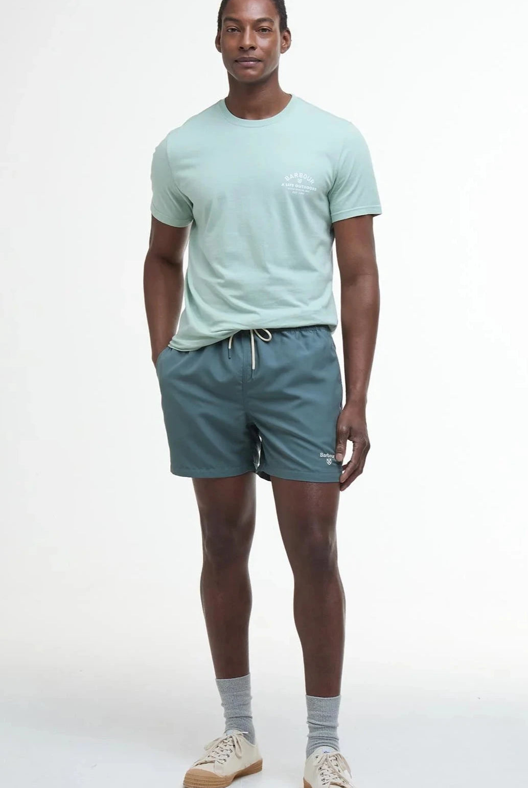 Barbour Vintage Teal Staple Logo 5" Swim Short #Colour_Vintage Teal