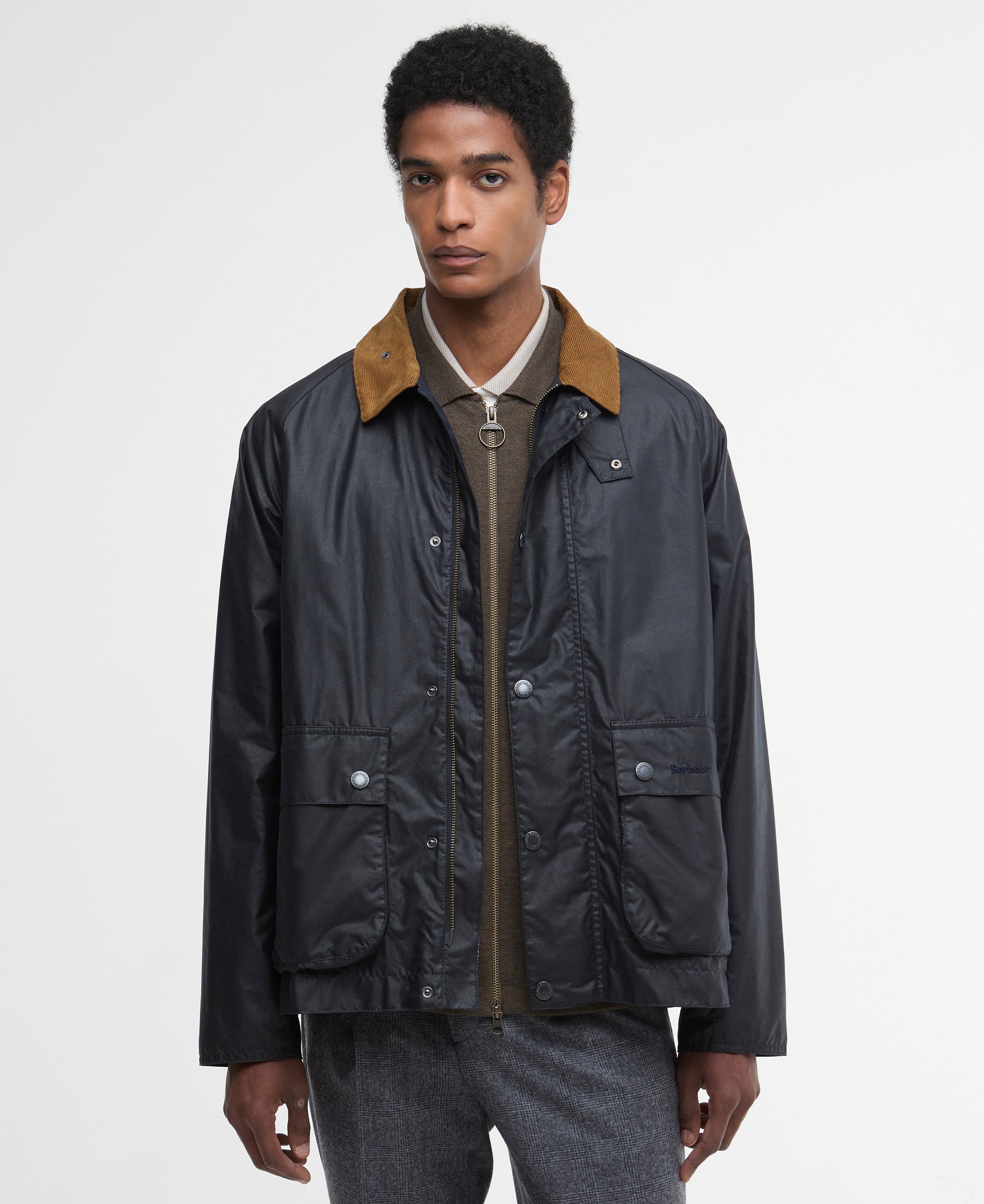 Barbour Royal Navy/Highland Loch Modern Bedale Wax Jacket #Colour_Royal Navy/Highland Loch