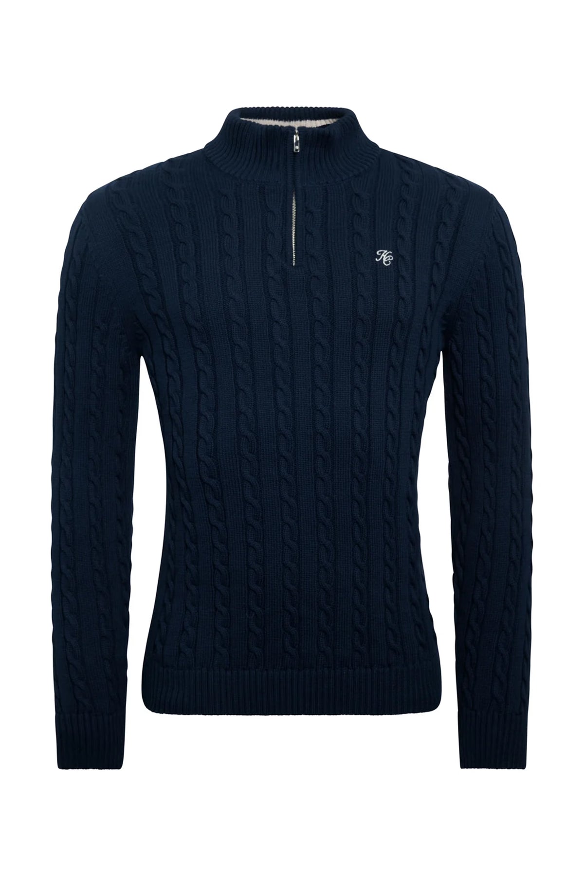 Holland Cooper Men's Cable Quarter Zip Knit #Colour_Ink Navy