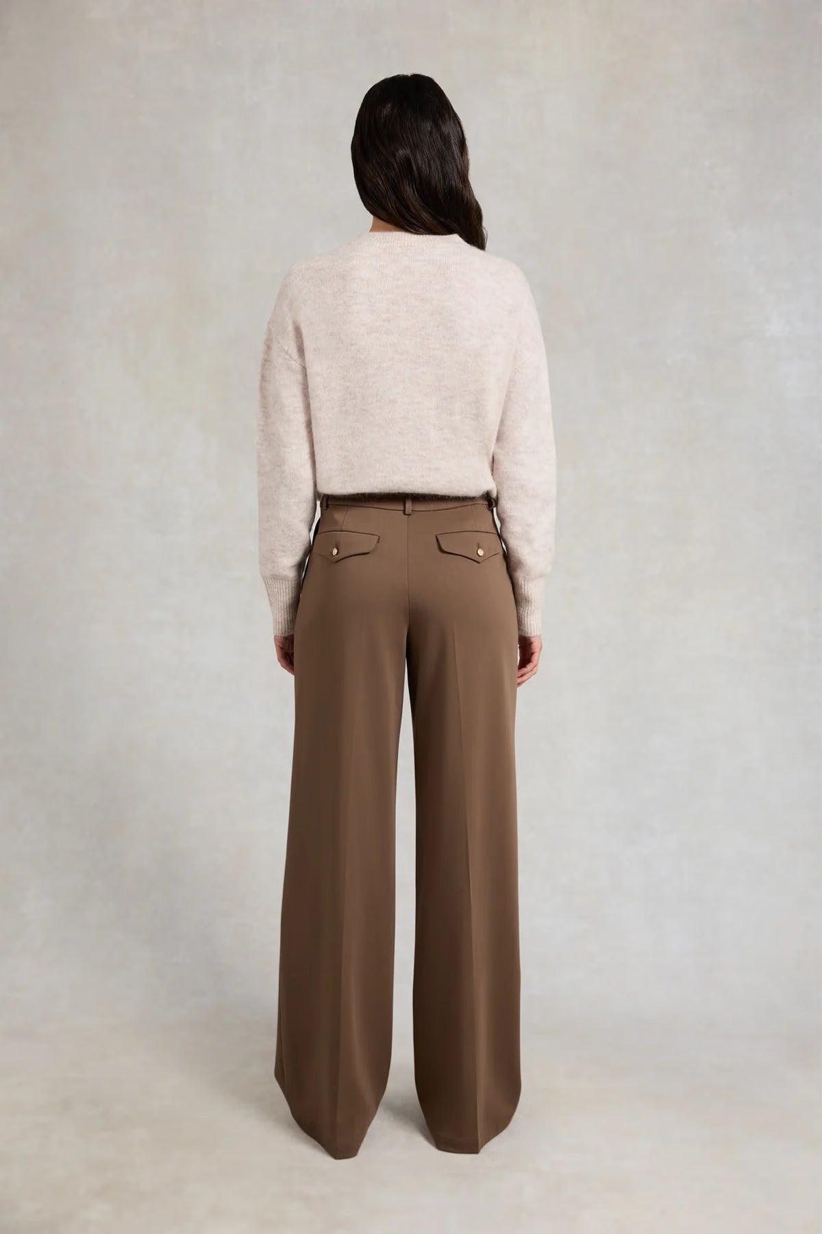 Holland Cooper Pleated Wide Leg Trouser #Colour_Mocha