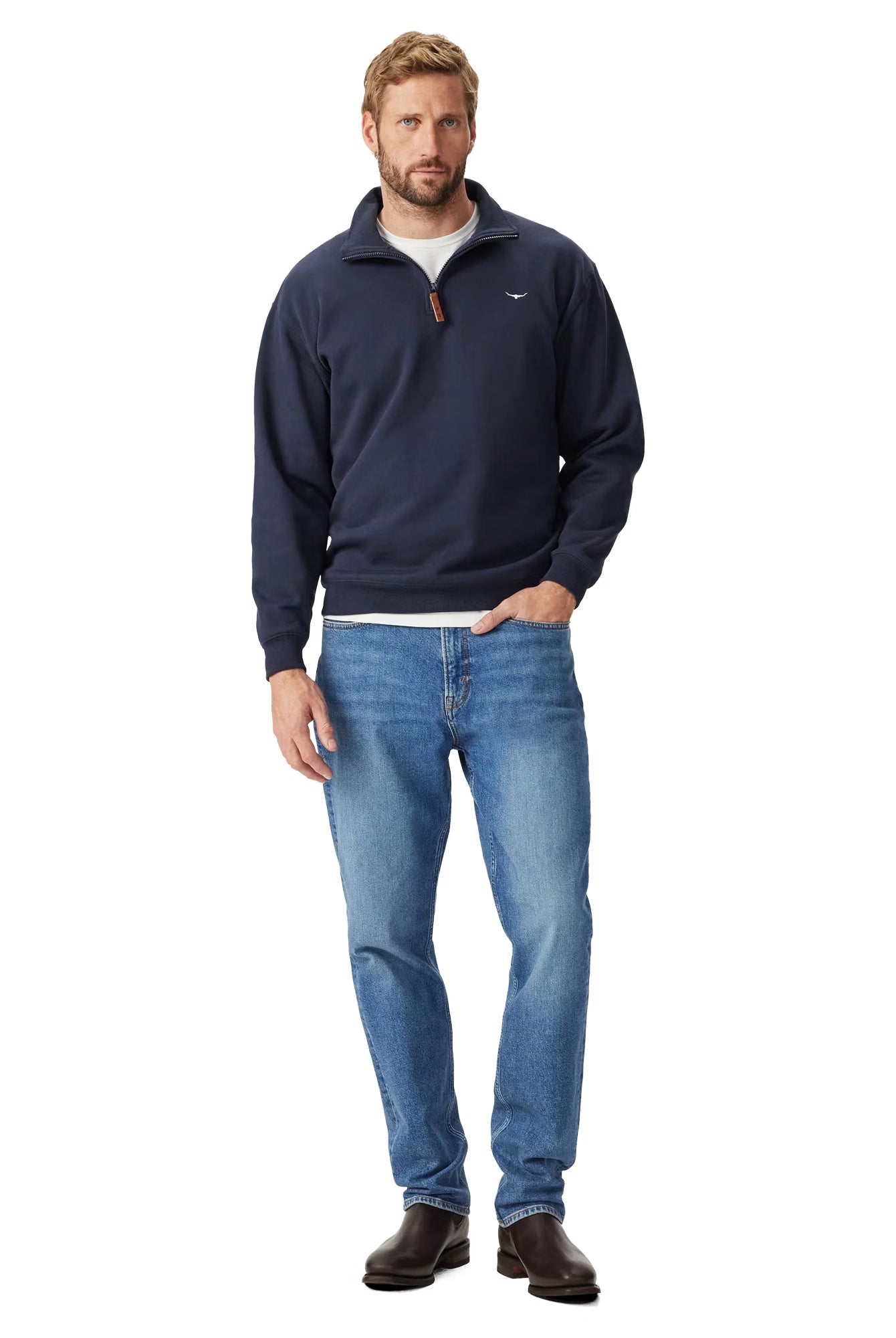 R.M. Williams Mulyungarie 1/4 Zip Sweatshirt #Colour_Navy