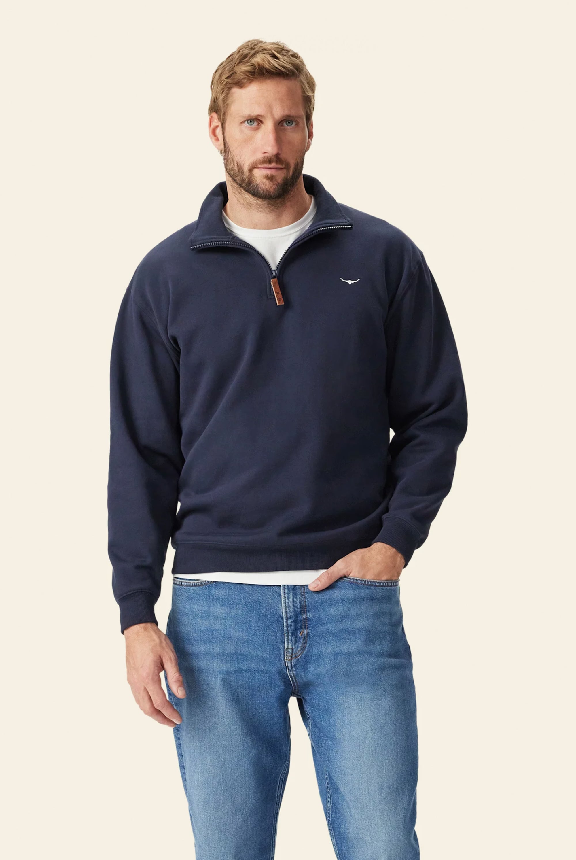 R.M. Williams Mulyungarie 1/4 Zip Sweatshirt #Colour_Navy